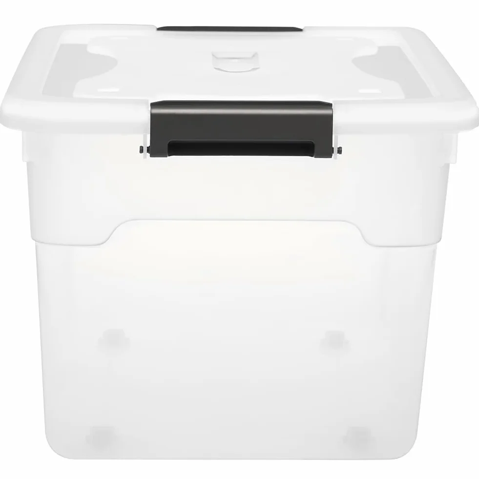BAKAJI Set 4 Contenitori con Coperchio per Vestiti in Plastica con Ruote, Impilabile per Stoccaggio, 60 Lt Alto