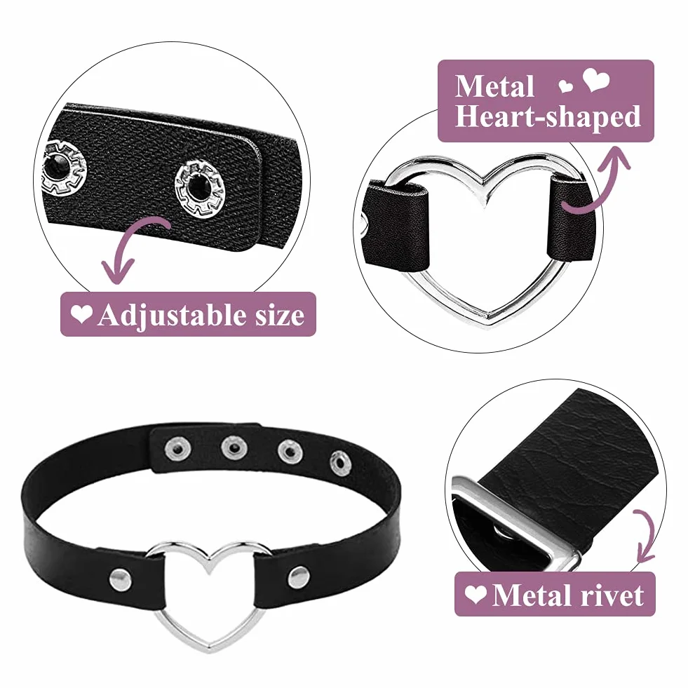 Choker Gothic Regolabile Pu Necklace Collana Girocollo In Pelle Da Uomo E Donna Nero