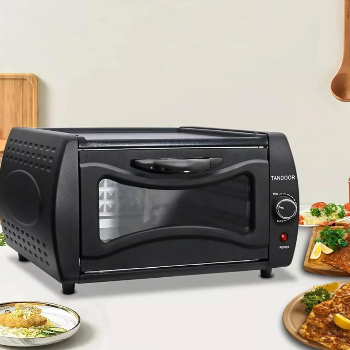 Forno Tandoor Elettrico 2100W Professionale Vetro Temperato Piastra Antiaderente 35x40x23 cm