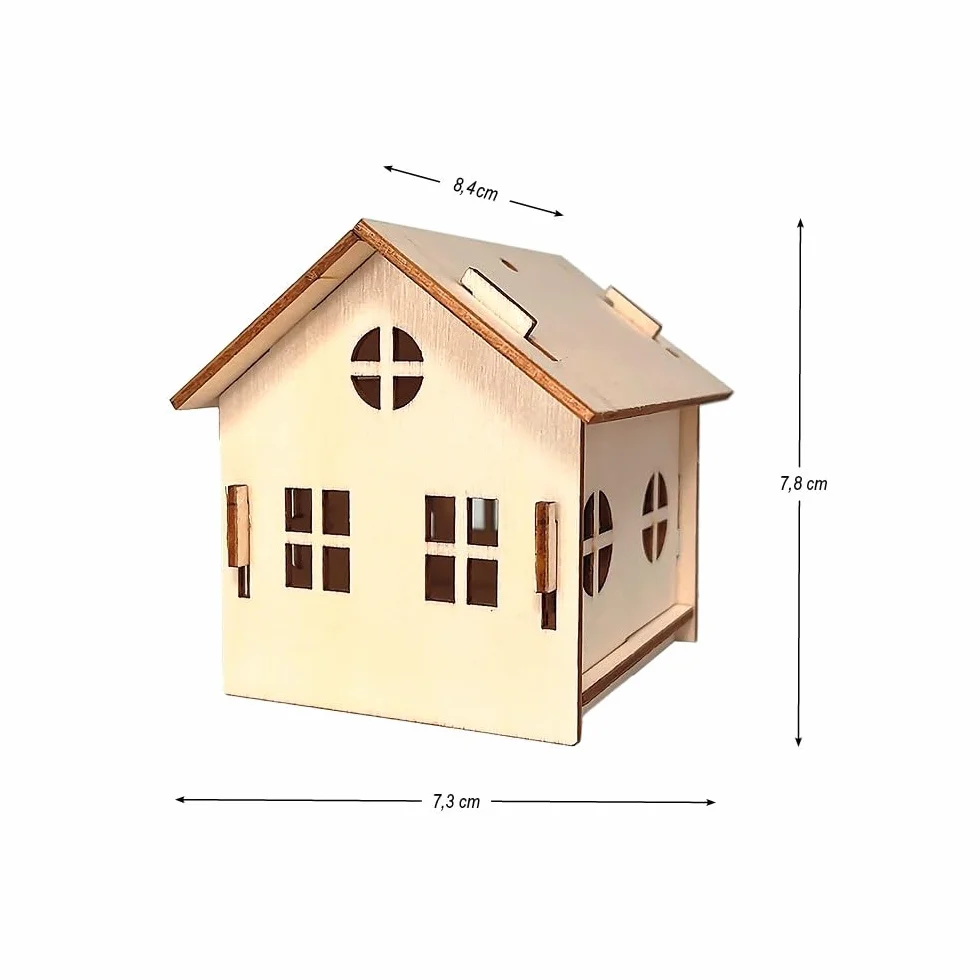Casa di Legno Decorativa Naturale Miniatura da Assemblare per LED Tea Light 7,3 cm x 8,4 cm x 7,8 cm