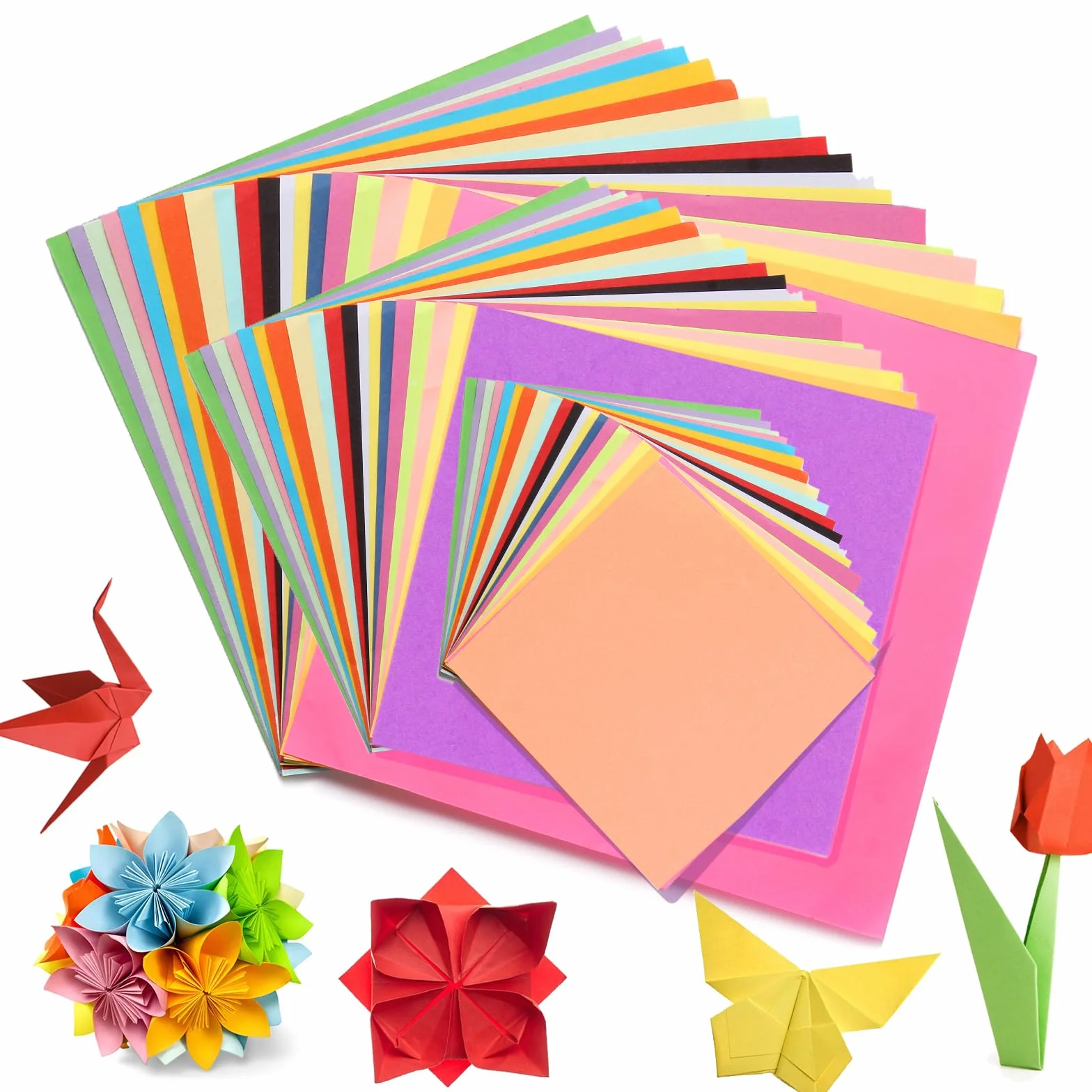 Carta Origami 300 Fogli 20x20 cm 15x15 cm 10x10 cm 70gsm Double Face per Bricolage Artigianato