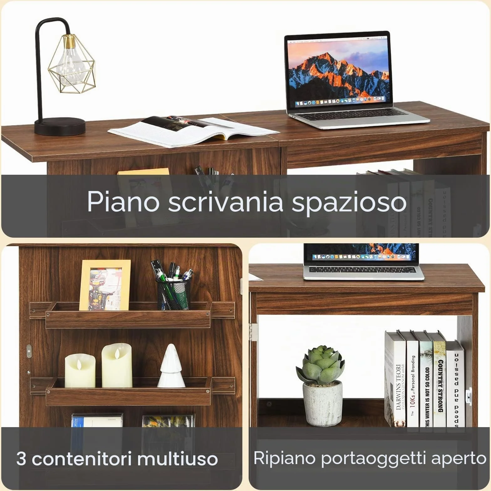 LIFEZEAL Armadietto per Cucito, Tavolo per Macchina da Cucire, Tavolo da Stiro, 5 Ruote, 3 Mensole e 1 Ripiano, Piano Pieghevole, 117x40x 77cm, Legno, Marrone