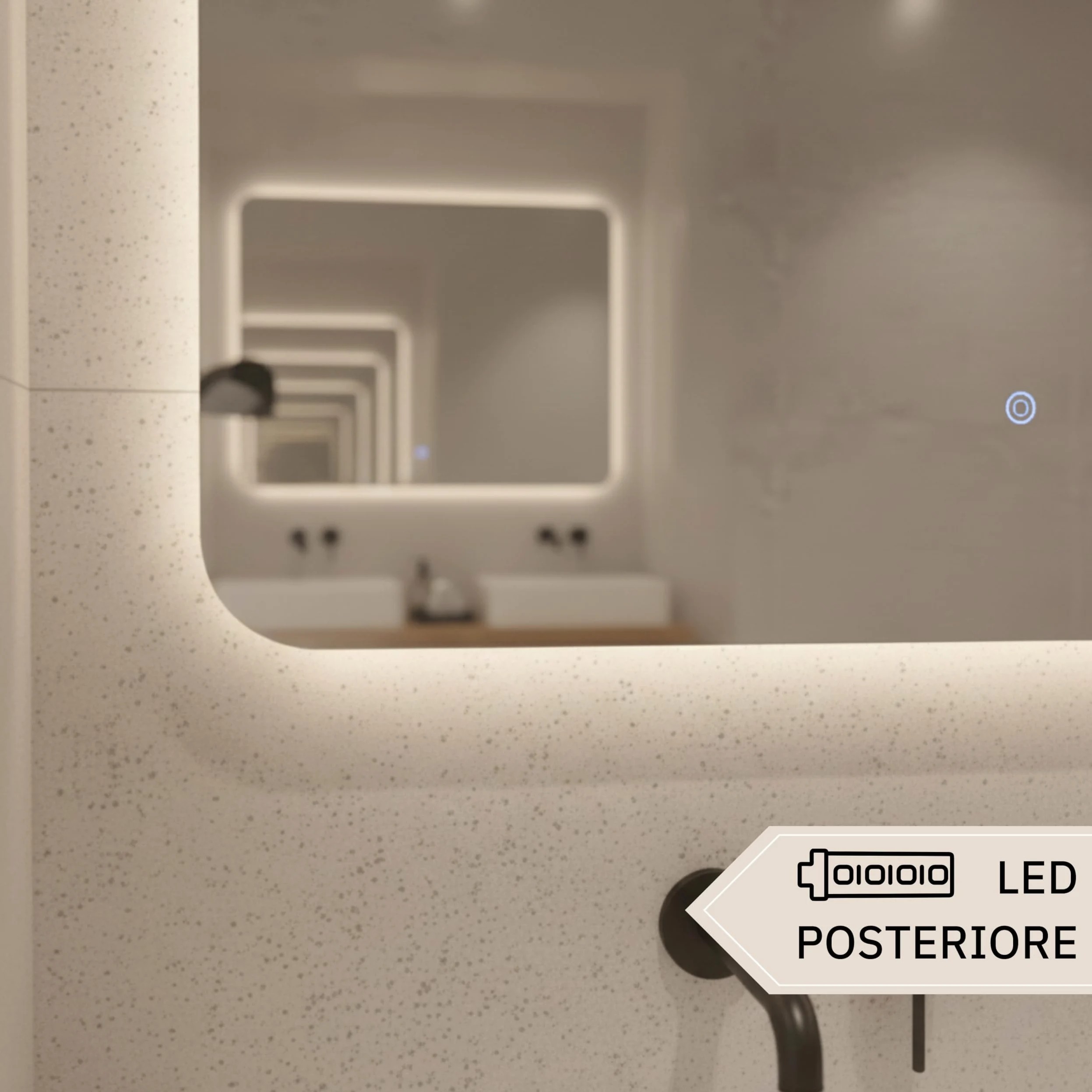 Specchio Bagno con Luce LED CIRCE 100x70 cm, Striscia LED Naturale 4000K, Moderno Retroilluminato 24V