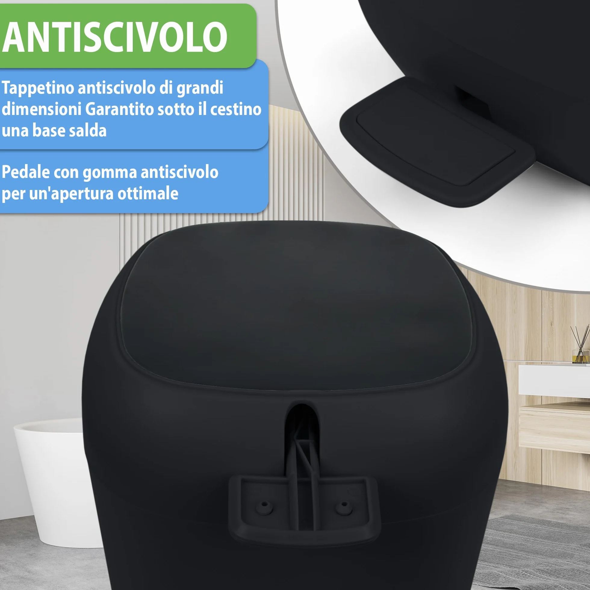 YourCasa Pattumiera da bagno 5 L con coperchio e chiusura morbida nero