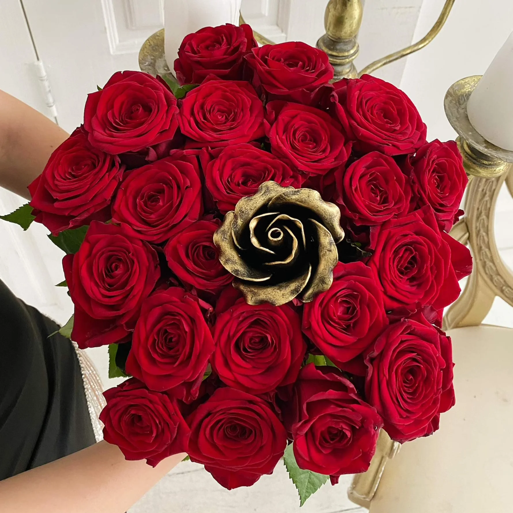 Fatto a Mano Rosa Eterna Ferro Battuto Oro Dono Speciale