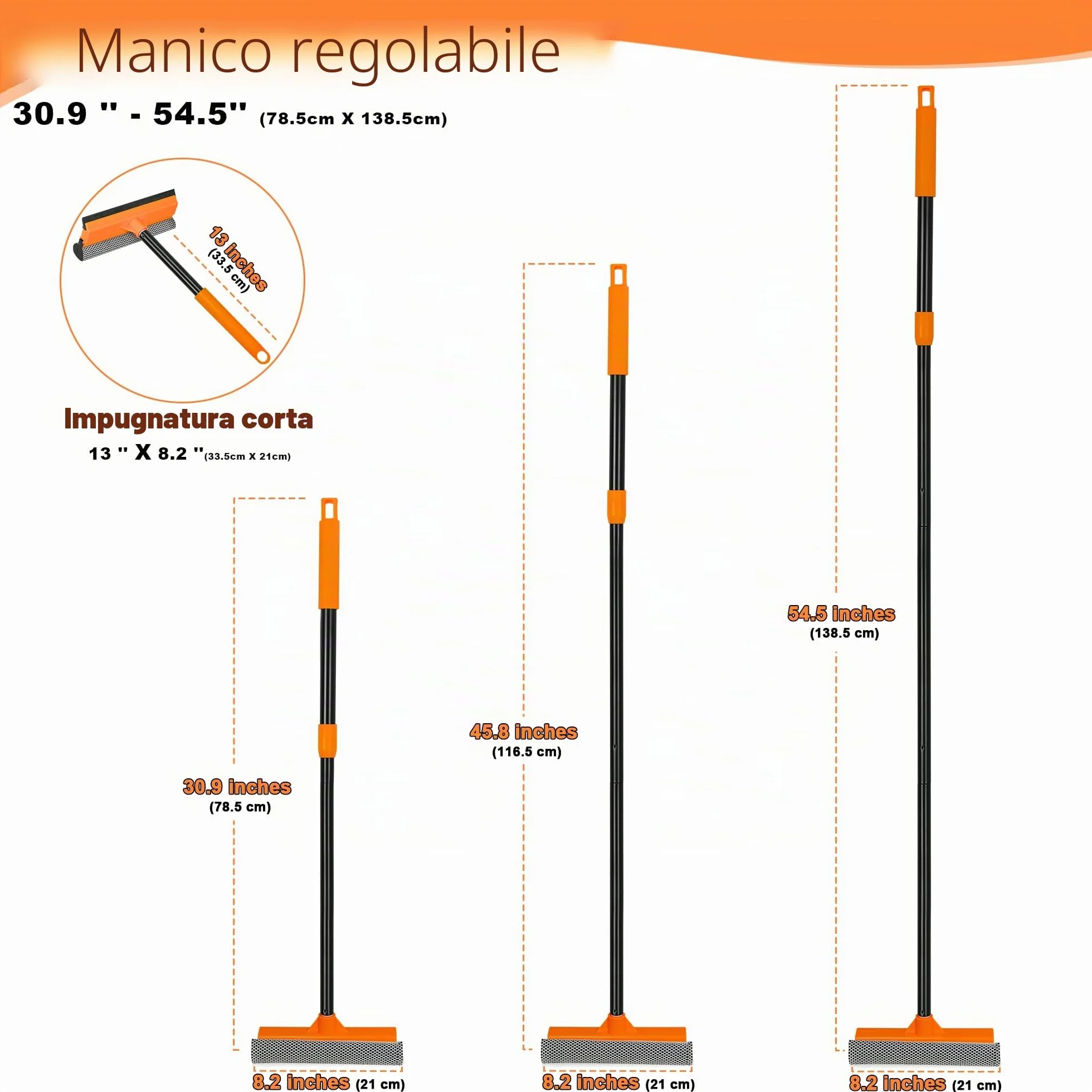 JEHONN Lavavetri con Manico Telescopico 138 cm, Tergivetro in Silicone e Spugna, Pulisci Vetri Professionale