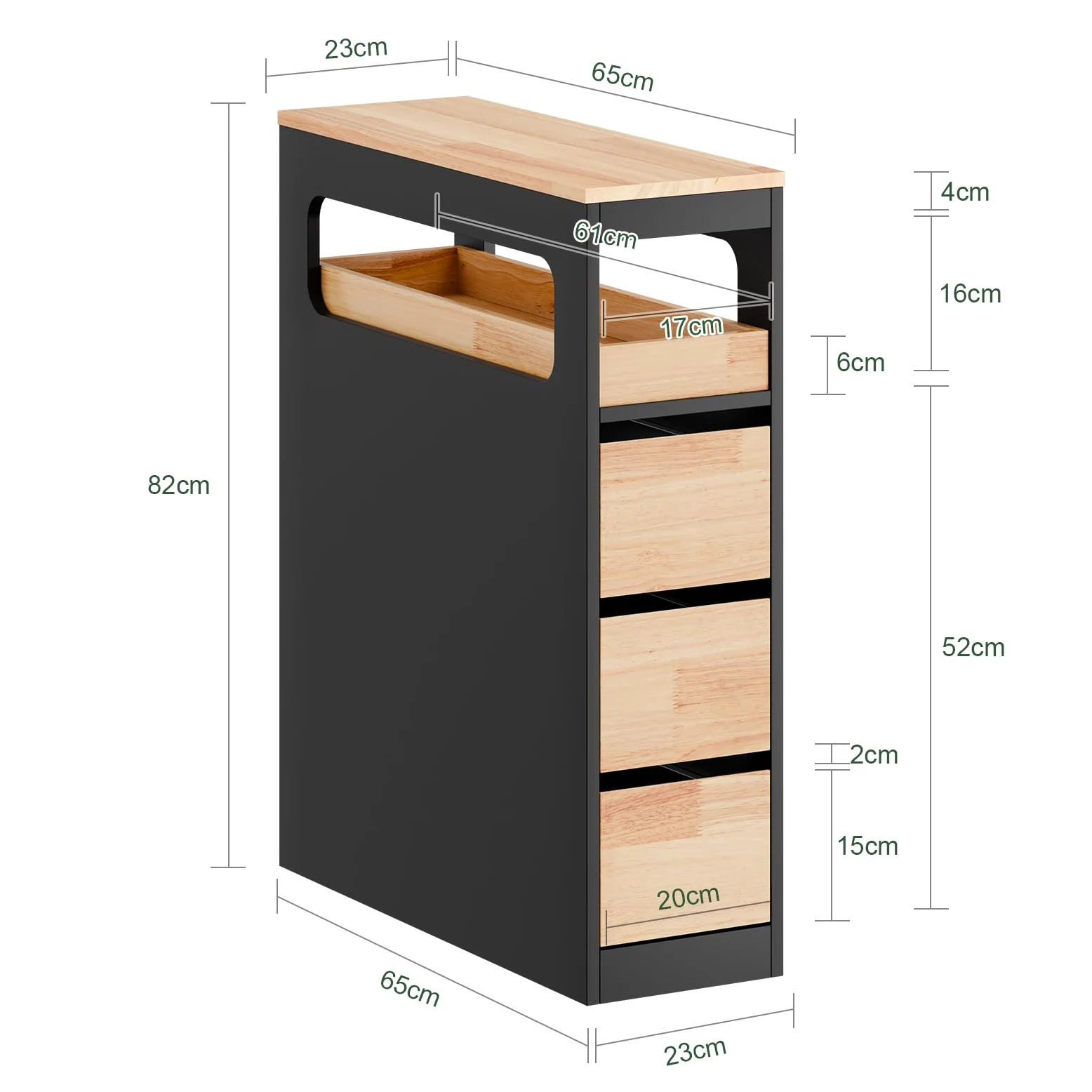 SoBuy Mobiletto Bagno Salvaspazio Cassettiera Bagno Stretto 3 Cassetti con Ruote per Angoli e Nicchie per Piccoli Spazi e Famiglie Nero 65x23x82cm BZR54-II-SCH