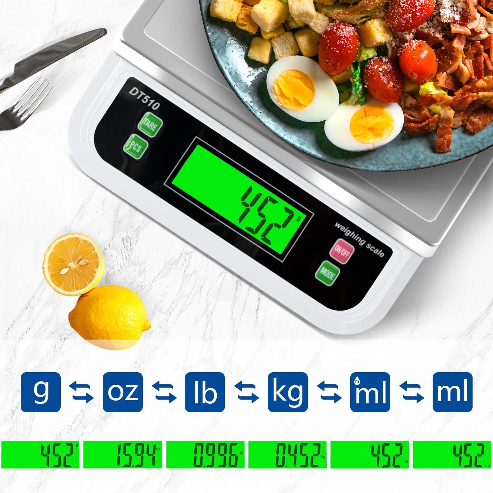 Bilancia da Cucina Professionale 40kg bilancia cucina ad Alta Precisione 1g Bilancia per Alimenti con Display LCD Bilancia Elettronica Funzione Tara Conteggio PCS e 6 Unità