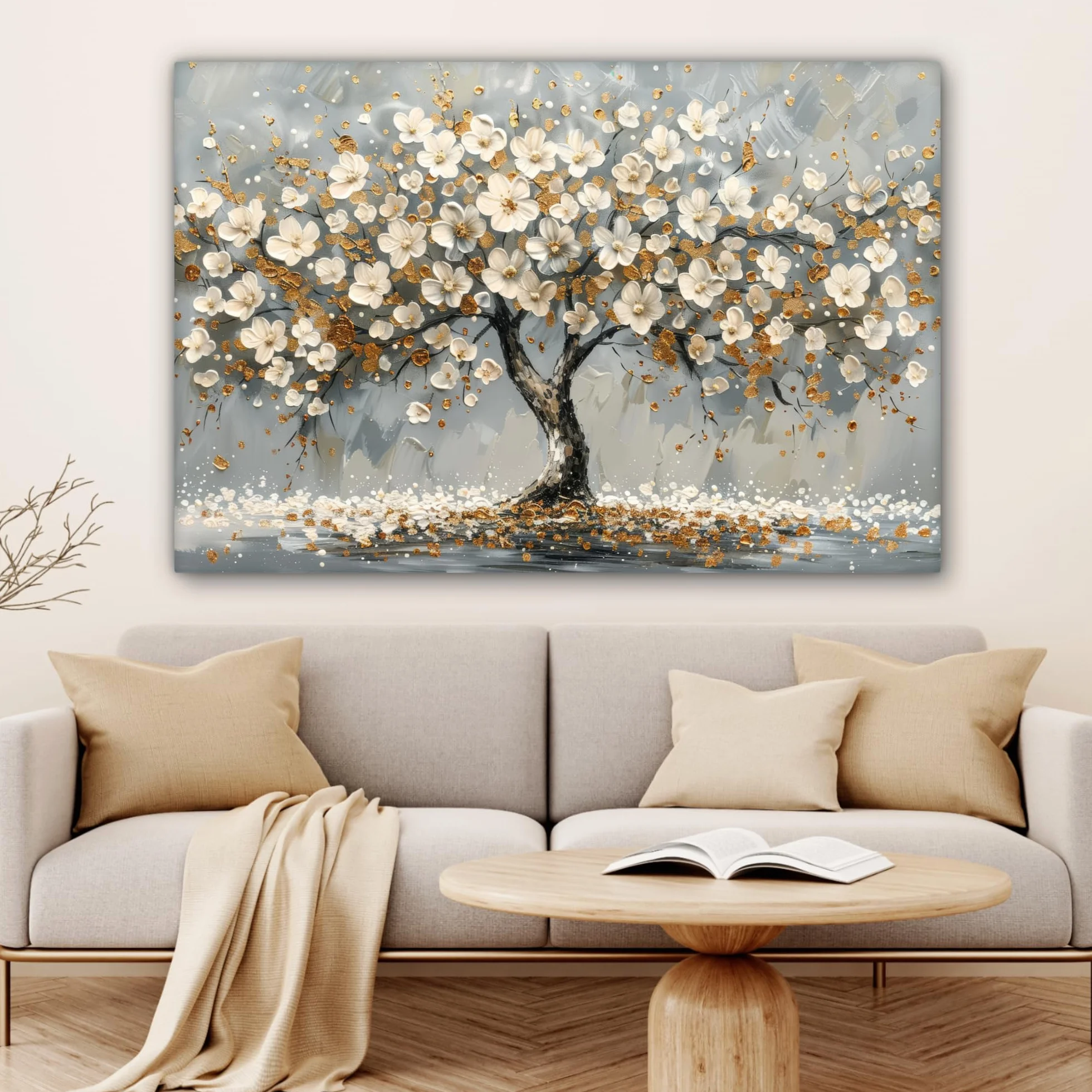 MuchoWow Quadro Moderno 120x80 cm Tela Stampa Fiori Astratto Bianco Decorazione Parete