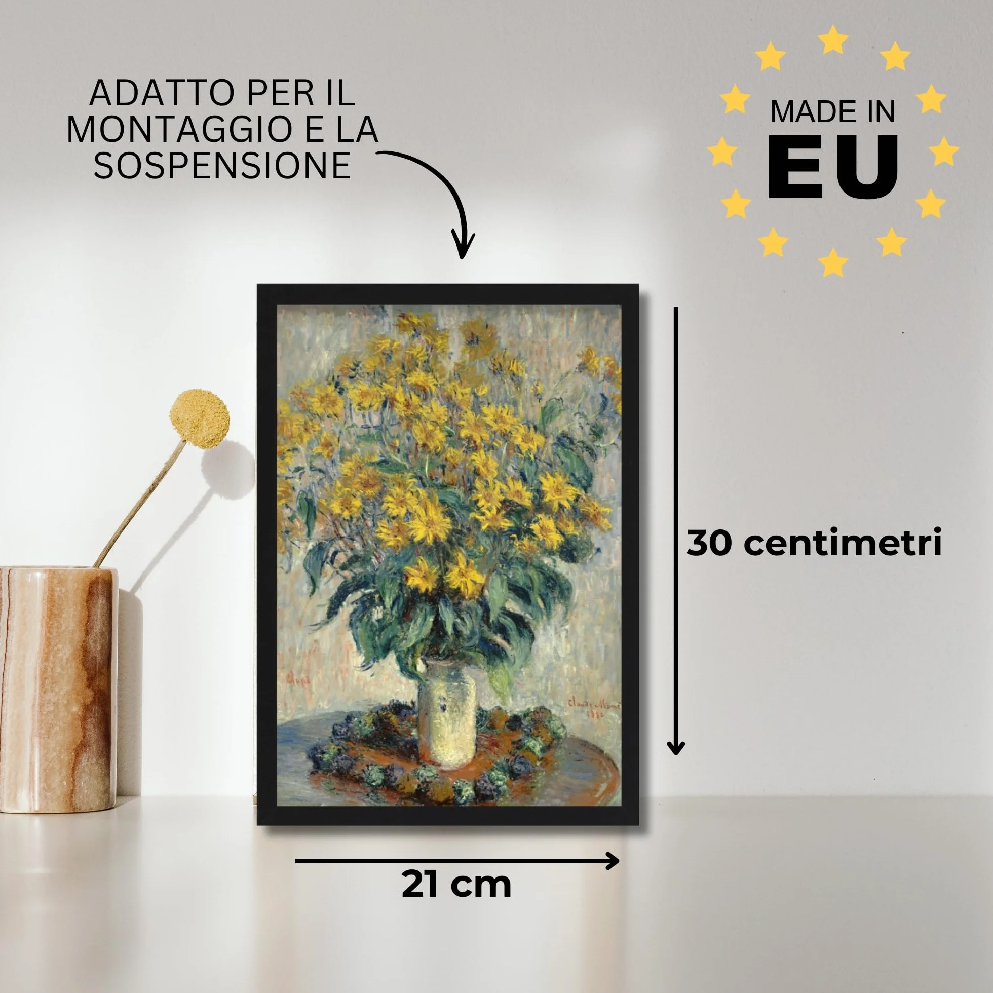 Cornice portafoto A4, 21 x 30 cm, in legno MDF nero, cornice per poster, vetro acrilico infrangibile, da appendere e appoggiare, per foto, immagini e poster