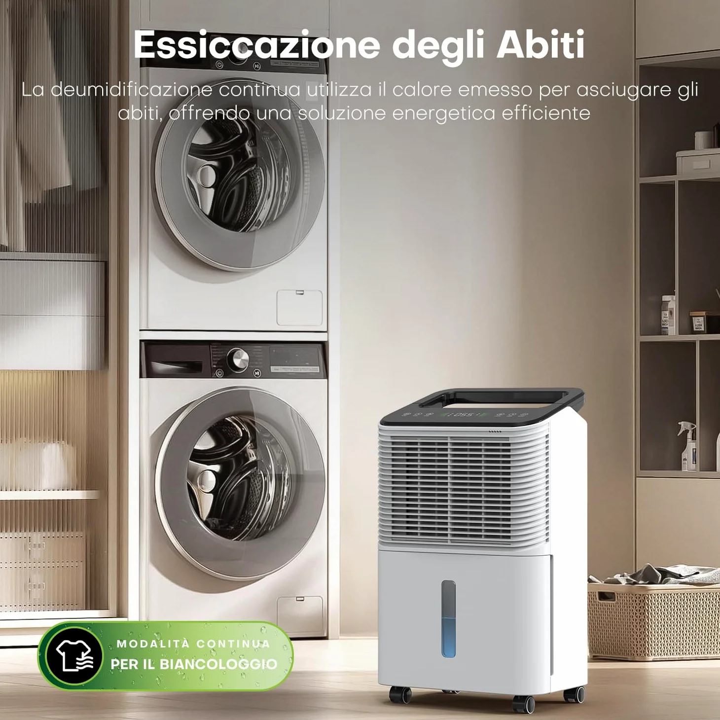 Deumidificatore 16L/giorno, Deumidificatore Casa Silenzioso, Controllo Centrale Intelligente, Modalità AUTO, Indicatore di Umidità, Timer 24H, Deumidificatores Portatile, Più Potente