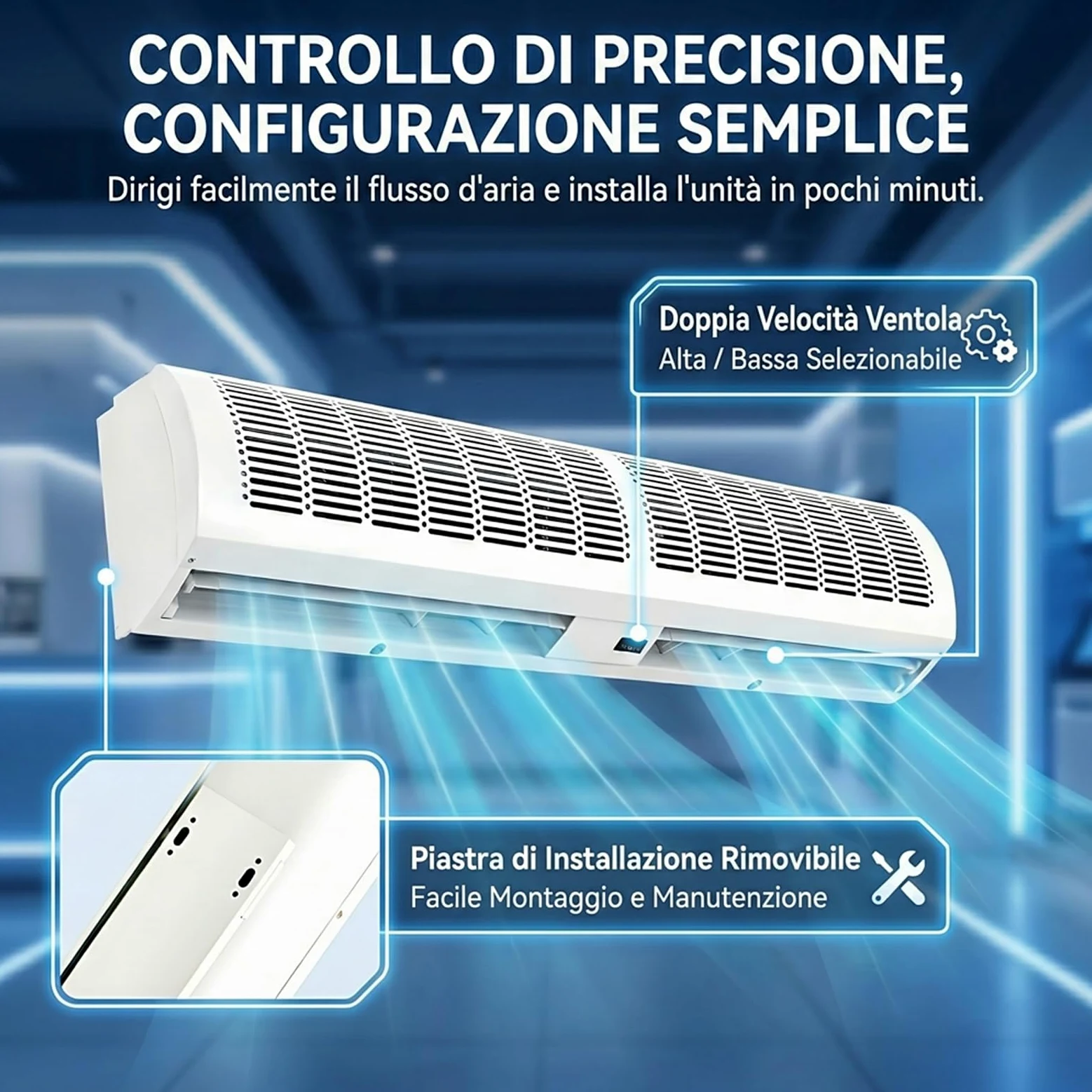 Barriera d'Aria, Cortina d'Aria Commerciale a Parete, Alta Velocità a 2 Velocità, Basso Rumore, Risparmio Energetico, per Ingresso, Negozio e Ristorante