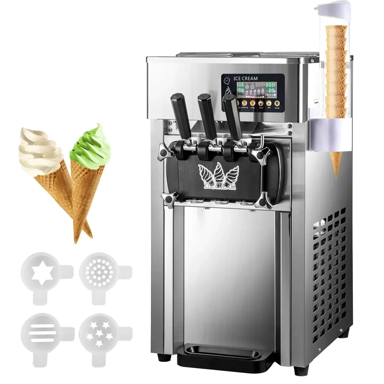 Macchina per Gelato Commerciale 18L/H 3 Sapori, 1200W macchina gelato soft professionale, Pannello LCD, Pre-Raffreddamento Pulizia Automatica, per Yogurt Caffè Snack-Bar Ristorante