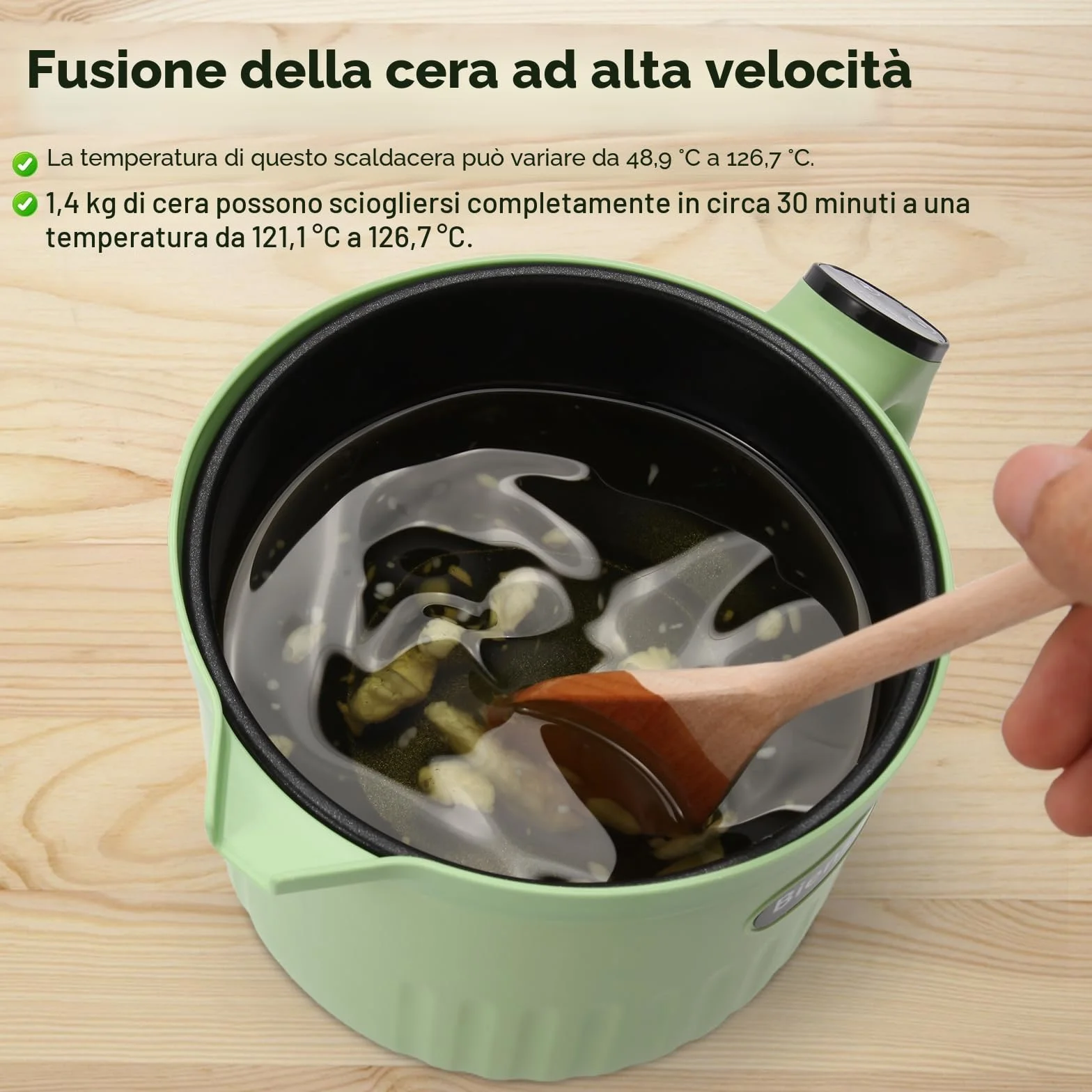 Bienslys Pentola sciogli cera elettrica 1,5 L touchscreen digitale antiaderente controllo temperatura