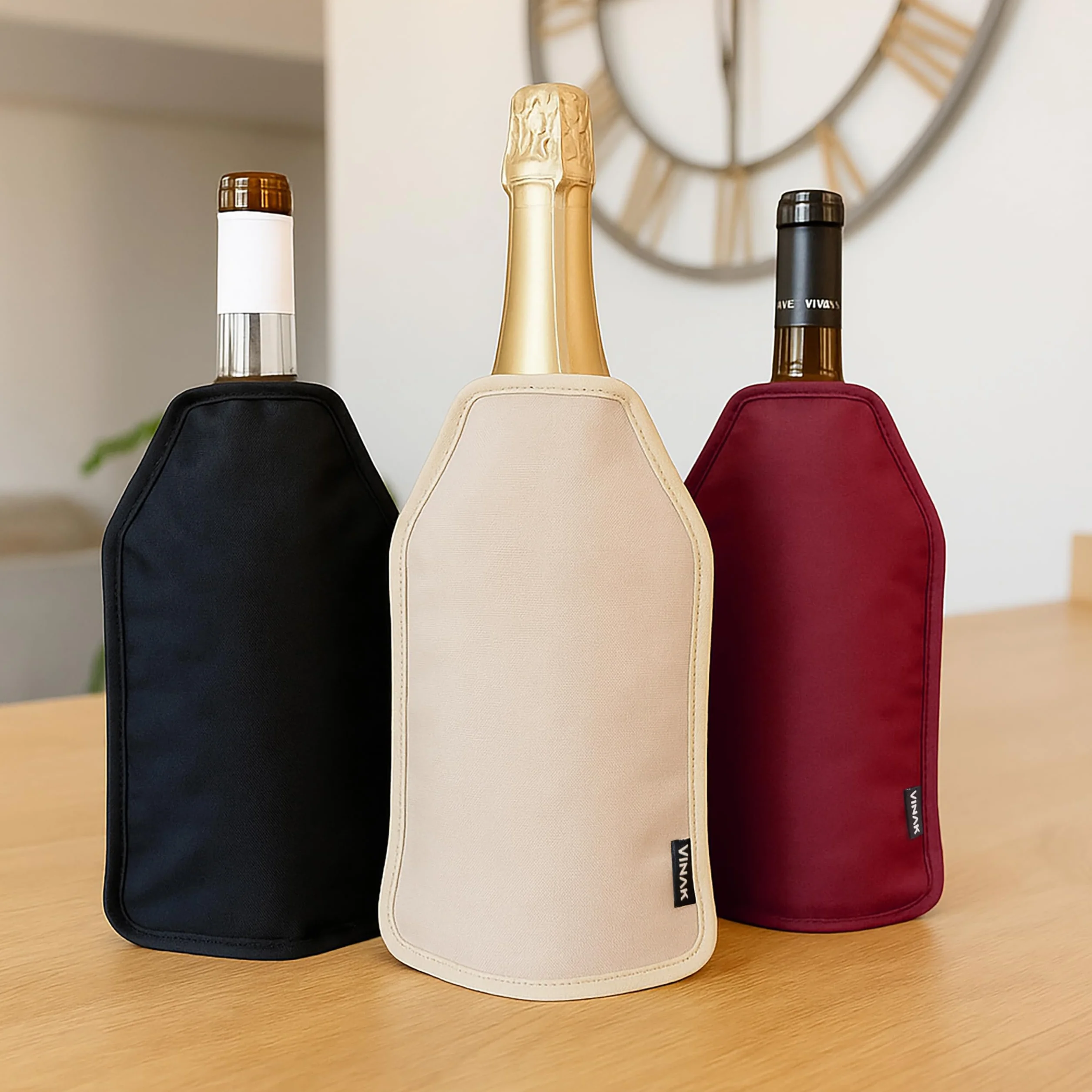 VINAK XPERT Manicotto Raffreddatore per Bottiglie di Vino 5 Strati Isolanti Nero