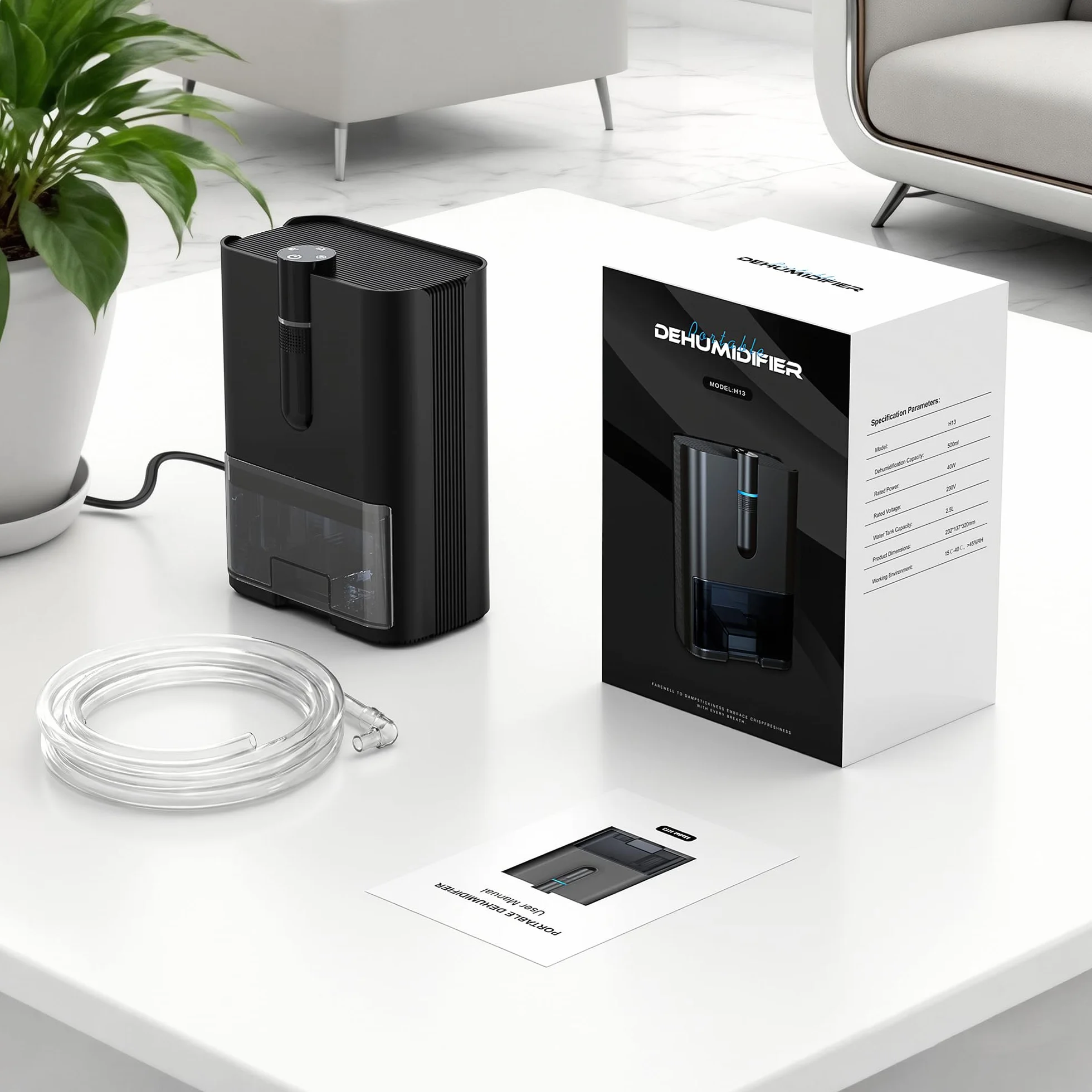 Deumidificatore Casa, 2500ML Dehumidifier per Casa Muffa, Deumidificatore Elettrico Silenzioso con Tubo di Scarico, Spegnimento Automatico, Modalità Sleep, Deumidificatori per Bagno,Camera,Armadio