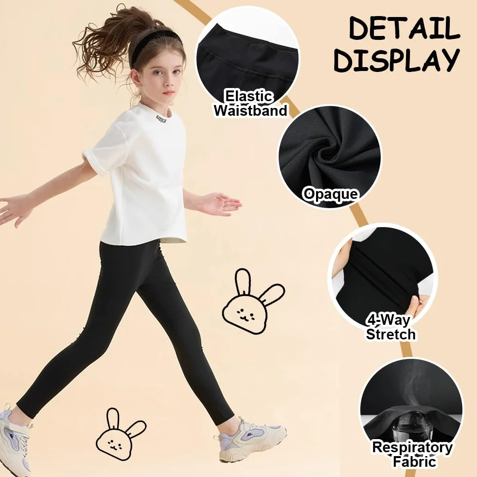 HOTUT Leggings per Bambina, Pantaloni Morbidi e Comodi per Bambini, Sportivo Lunghi Leggins Pantaloni Bambina, Leggings da Ballo per Ragazze Sportivo per Bambini Allenamento Casual