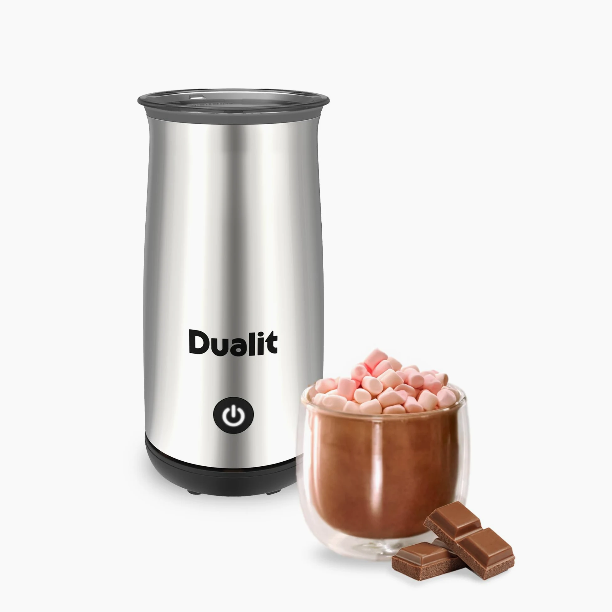 Dualit Macchina per cioccolata calda e montalatte - Capacità 250 ml - Polvere, bottoni e cioccolato grattugiato - Vellutata in 3 minuti - Caraffa senza fili - Cromato