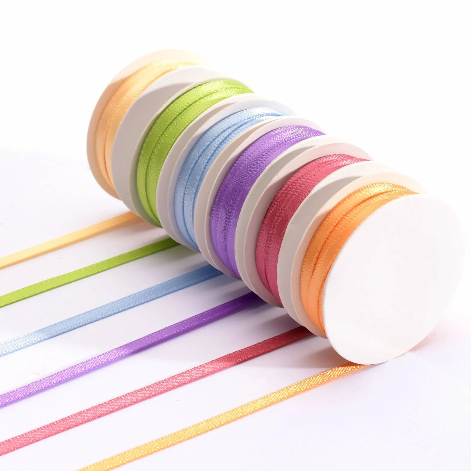 Vaessen Creative Nastro Satin Primavera 6 Colori 6 mm x 2 m Biadesivo Lucido per Scrapbooking