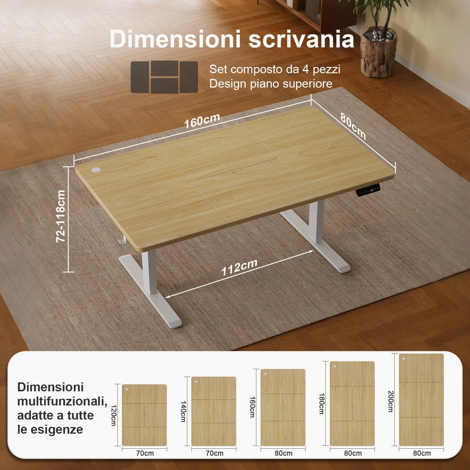 JUMMICO Scrivania Regolabile in Altezza Elettrica 160x80 cm, Scrivania Ergonomica Seduta in Piedi con Vassoio per Cavi e Porta USB, Scrivania per Computer Ufficio, Beige e Bianco