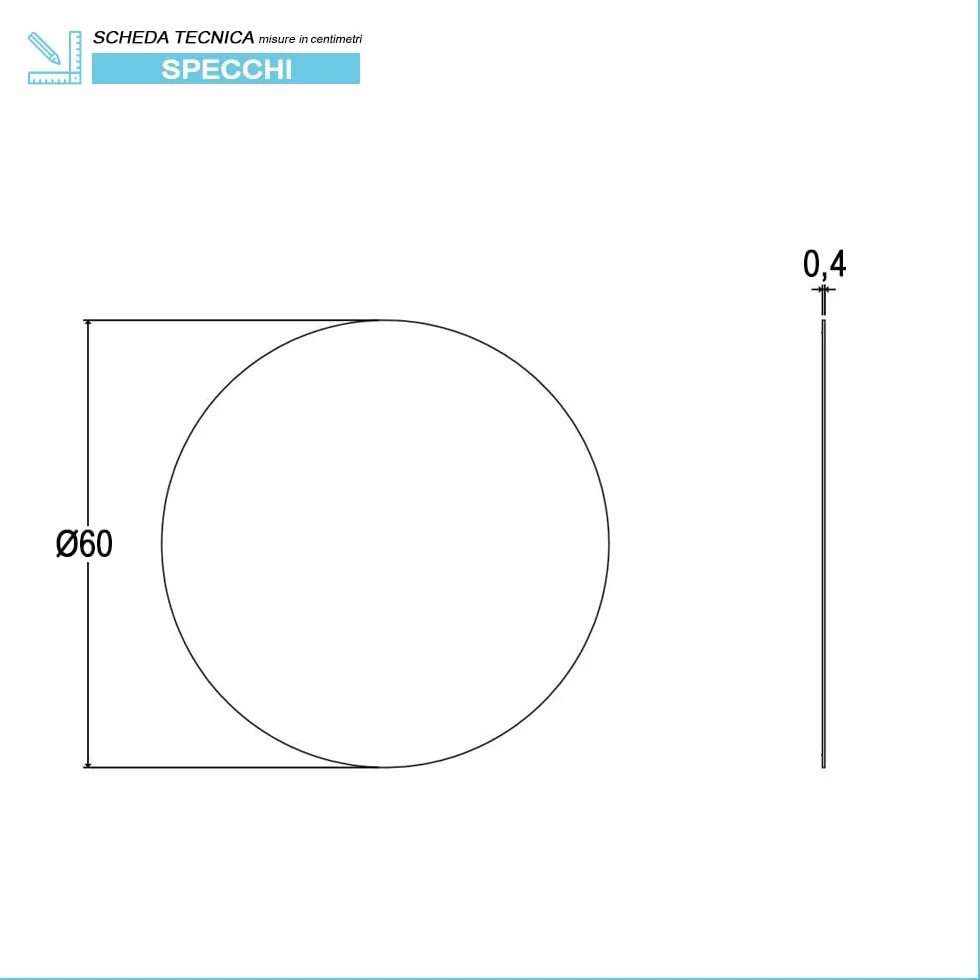 Inbagno Specchio da Parete Tondo 60 cm in Vetro, a Filo Lucido Senza Cornice con Spessore 0,4 cm