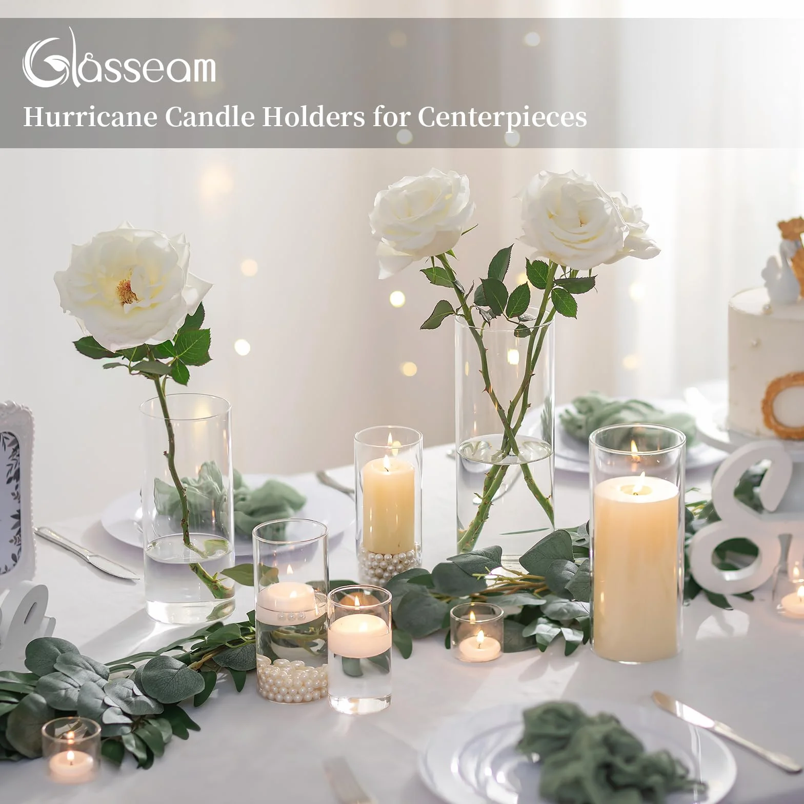 Portacandele Hurricane Cilindro Di Vetro: Vaso Di Fiori Trasparente Per Candelabro Candele Galleggianti Per Candele Galleggianti Per Decorazioni Per La Tavola Da Pranzo Centrotavola (M+L+XL x 4)