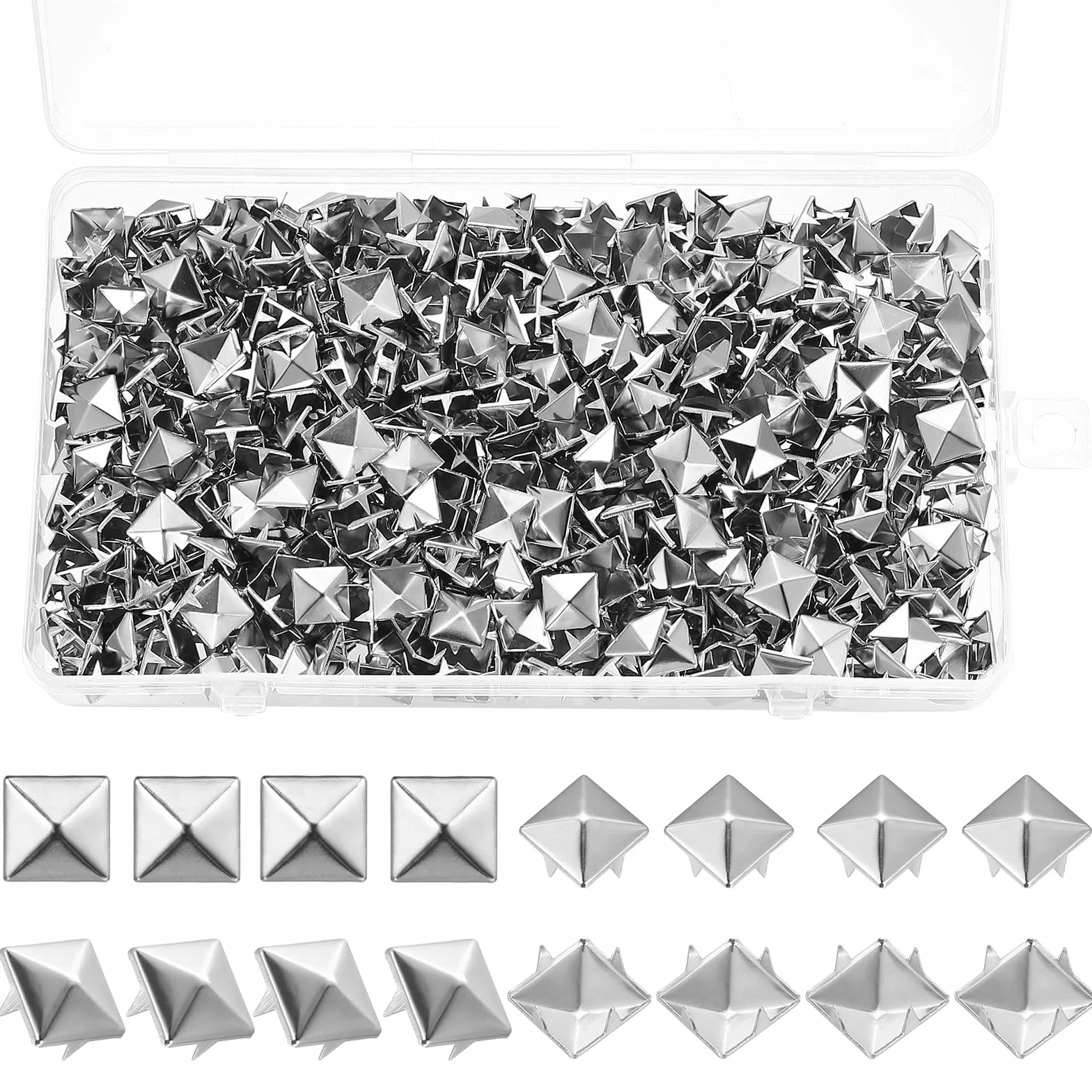 600 PzRivetti Punk, Borchie Piramidali Decorative Ribattini, 10mm Rivetti a Vite Piramidale, Rivetti a Punta Quadrati in Metallo,Borchie per Tessuti Abbigliamento Scarpe Pelle Jeans Cintura(Argento)