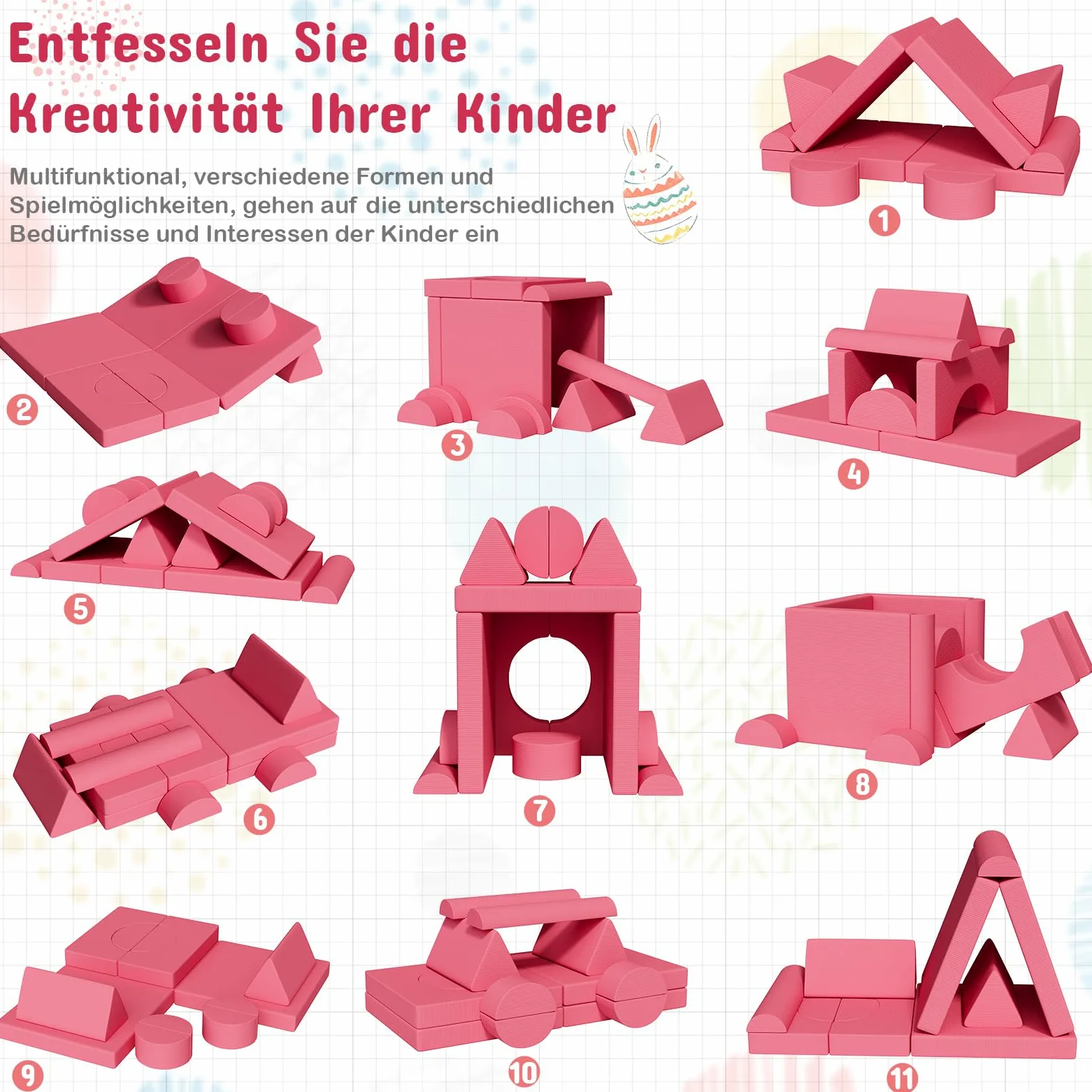 Divano per Bambini 15 Pezzi, Divano da Gioco per Bambini, Divano Gioco Modulare in Schiuma, per Camera da Letto e Sala Giochi, Mobili Creativi per Sala Giochi, Regalo bambini, Velluto a Coste (Rosa)
