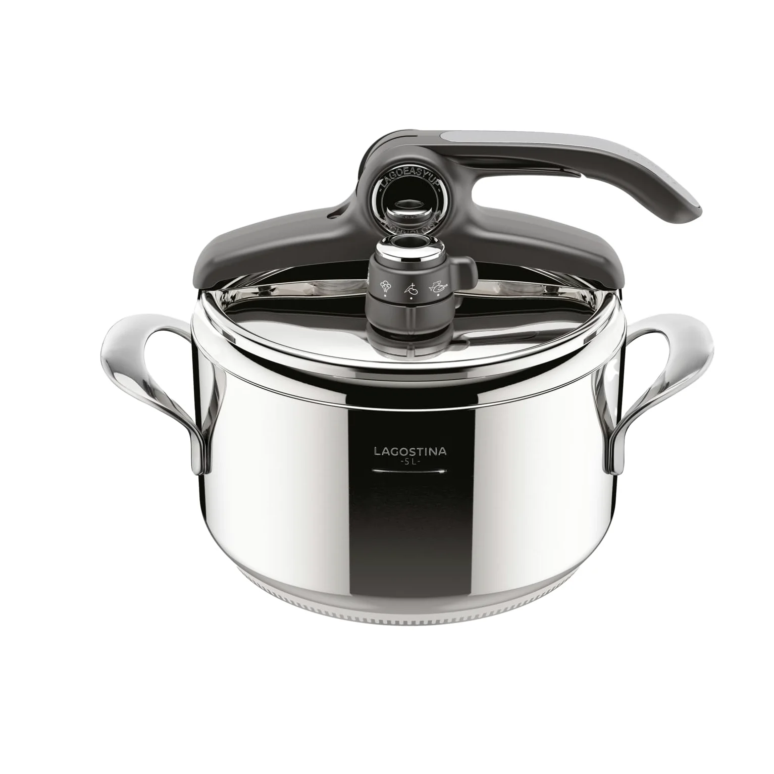 Lagostina Diva, Pentola a Pressione 5 L in Acciaio Inox, Cestello Incluso, con Fondo Lagofusion® e Valvola a 2 Pressioni, Compatibile con Induzione