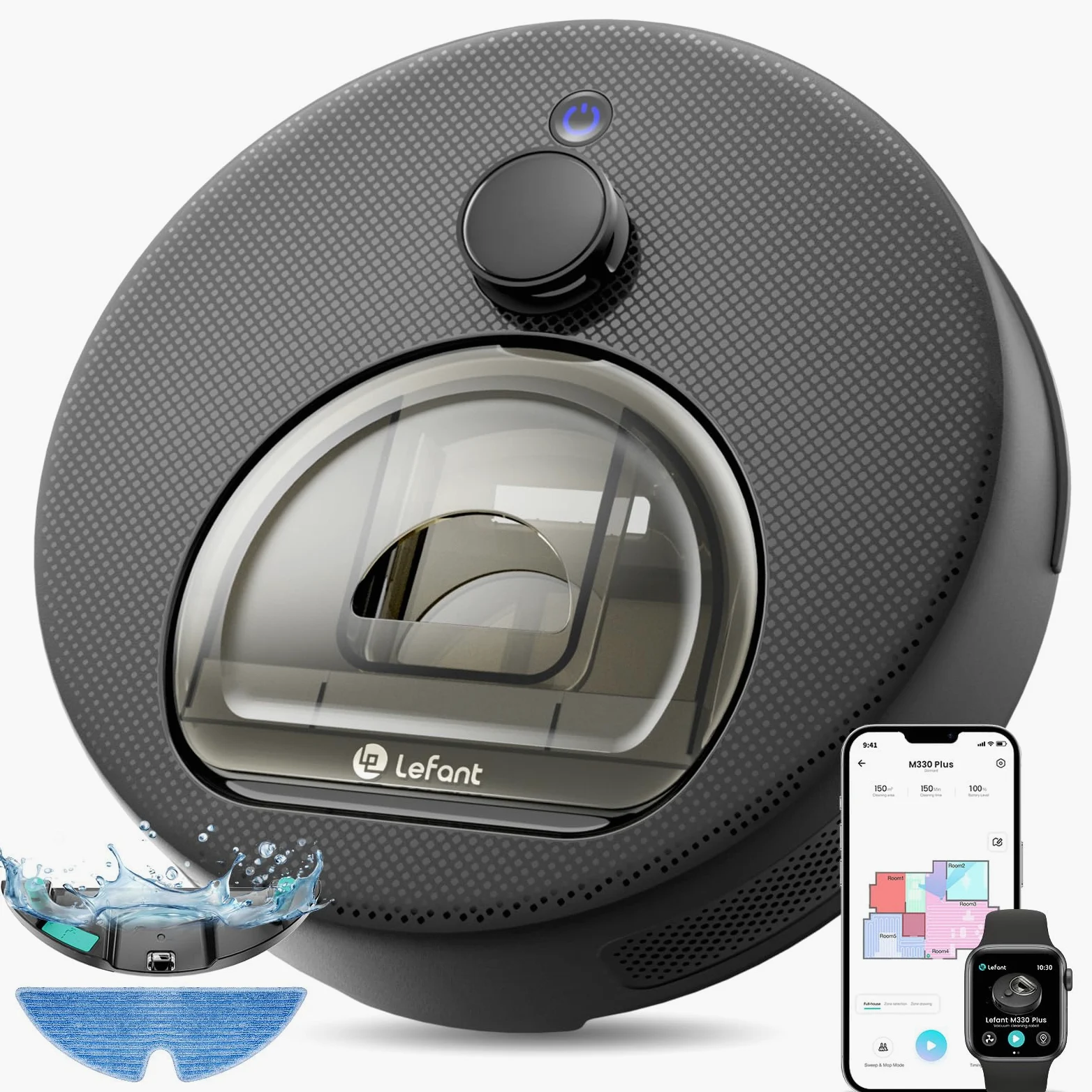 Lefant M330 Plus Robot Aspirapolvere e Lavapavimenti con Mappatura dToF, 5000Pa, Anti-Groviglio, 150min Autonomia, Evita Tappeti, APP Alexa WiFi, Ideale per Peli di Animali