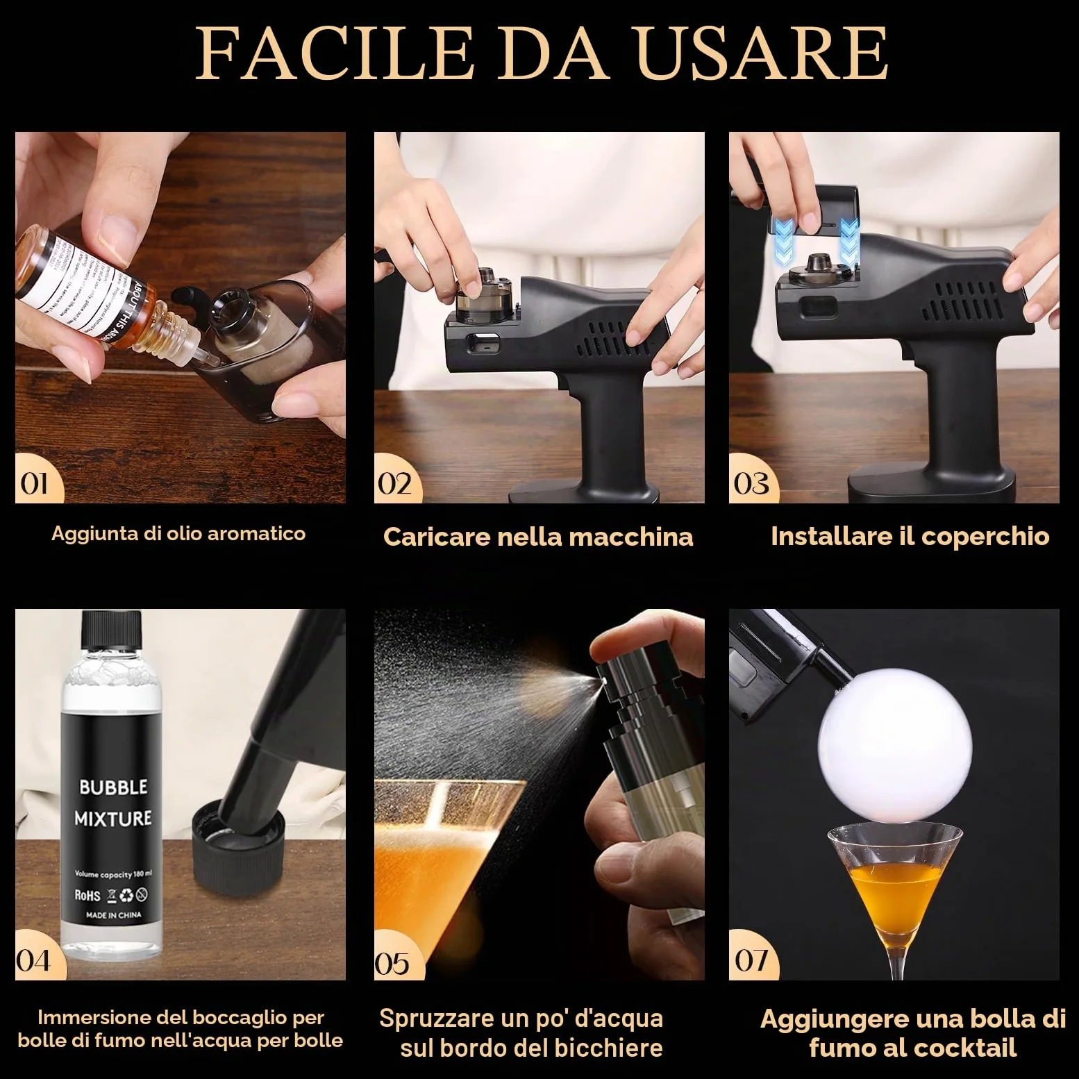 Pistola Affumicatore Cocktail Kit, Funzionamento con un Solo Tasto, Portatile, con Schermo a Colori da 1,4 Pollici, per Baristi, Bar, Feste, Vino, Bevande, Caffè (Affumicatore)