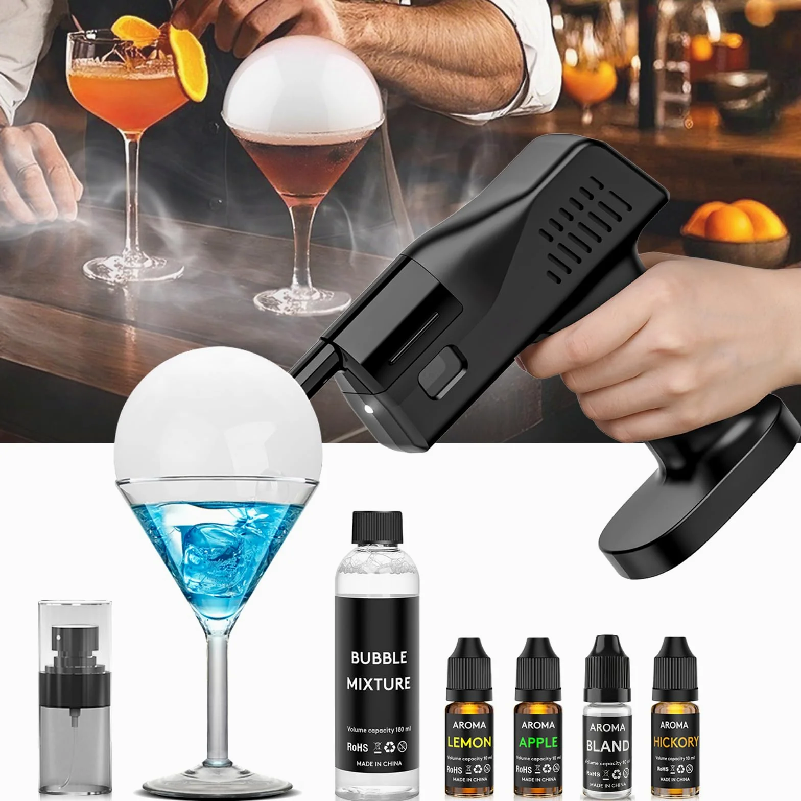 Pistola Affumicatore Cocktail Kit, Funzionamento con un Solo Tasto, Portatile, con Schermo a Colori da 1,4 Pollici, per Baristi, Bar, Feste, Vino, Bevande, Caffè (Affumicatore)