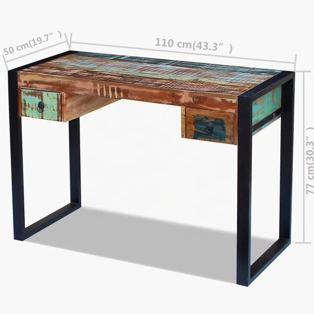 vidaXL Legno Massello Scrivania Vintage 2 Cassetti Porta PC Tavolo Ufficio