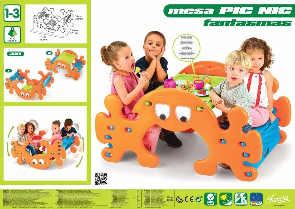 FEBER Fantasma Tavolo -Dondolo, da un lato tavolo e dall'altro dondolo, per interno ed esterno, per bambini e bambine da 1 anno, Famosa 800010248