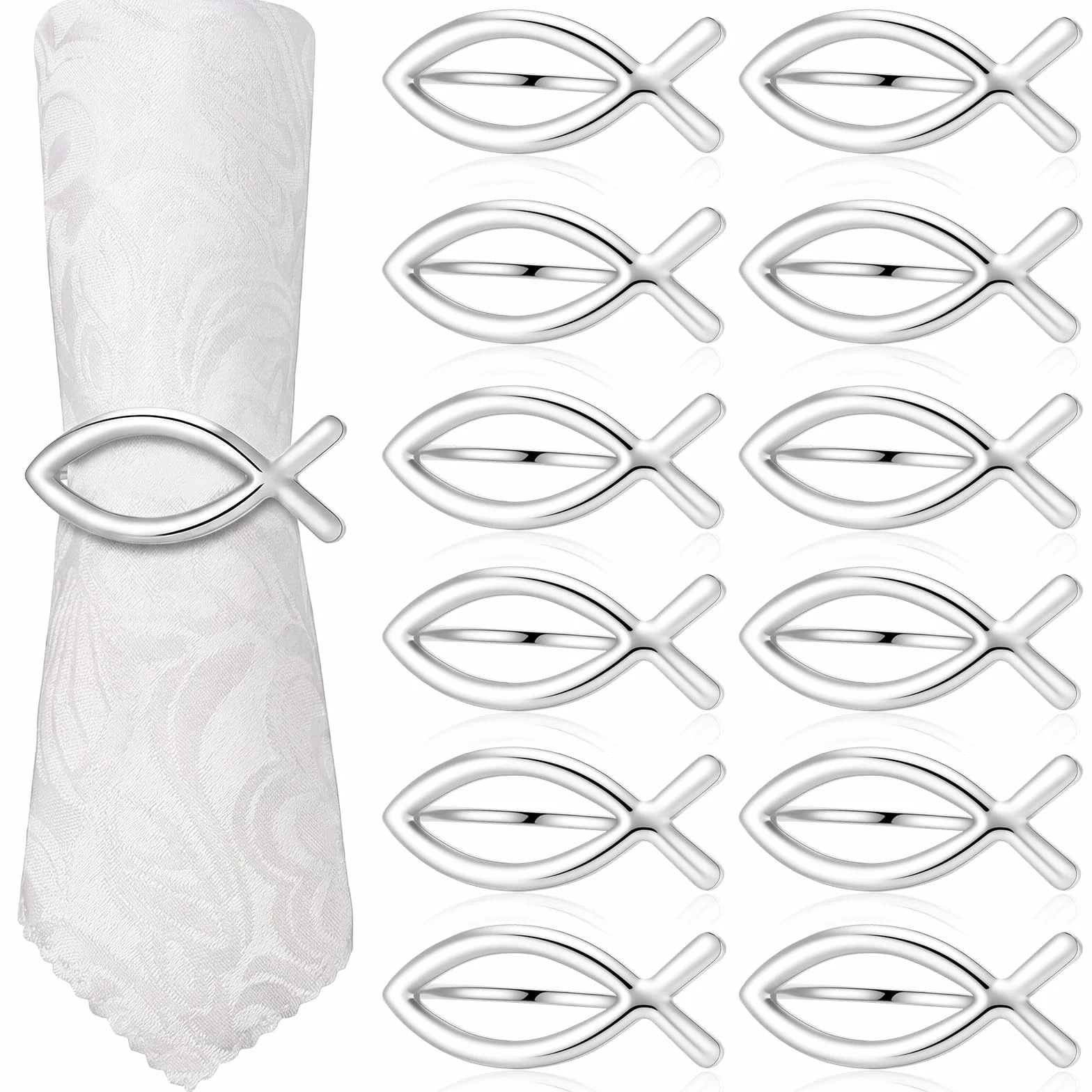 12 pezzi portatovaglioli a forma di pesce, decorazione per la prima comunione, ragazzo, portatovaglioli in metallo, pesce, battesimo, decorazione da tavolo, cresima, decorazione per matrimonio, bel