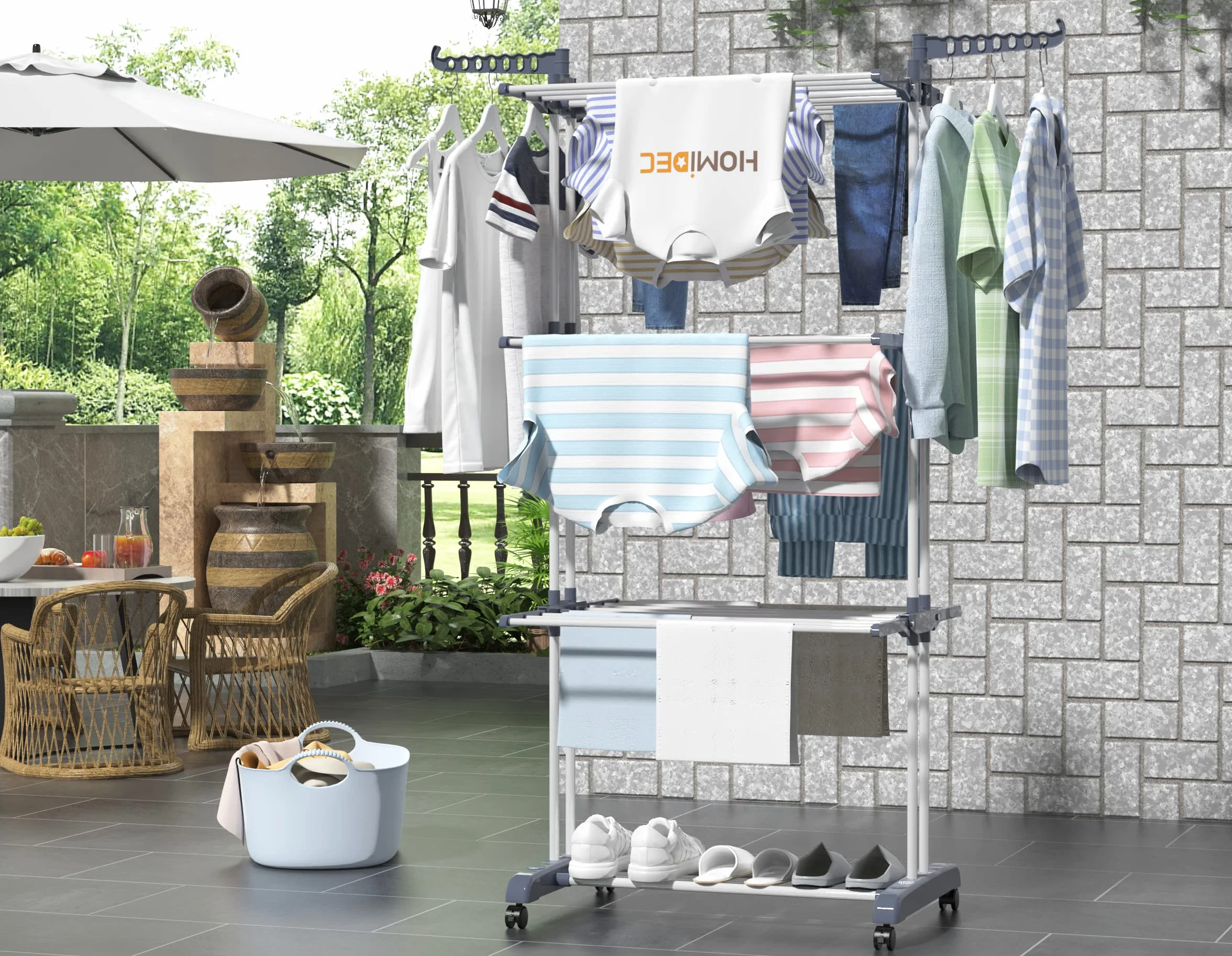 HOMIDEC Stendino 4 Livelli Verticale Allungabile con Ruote Acciaio Inossidabile Grigio