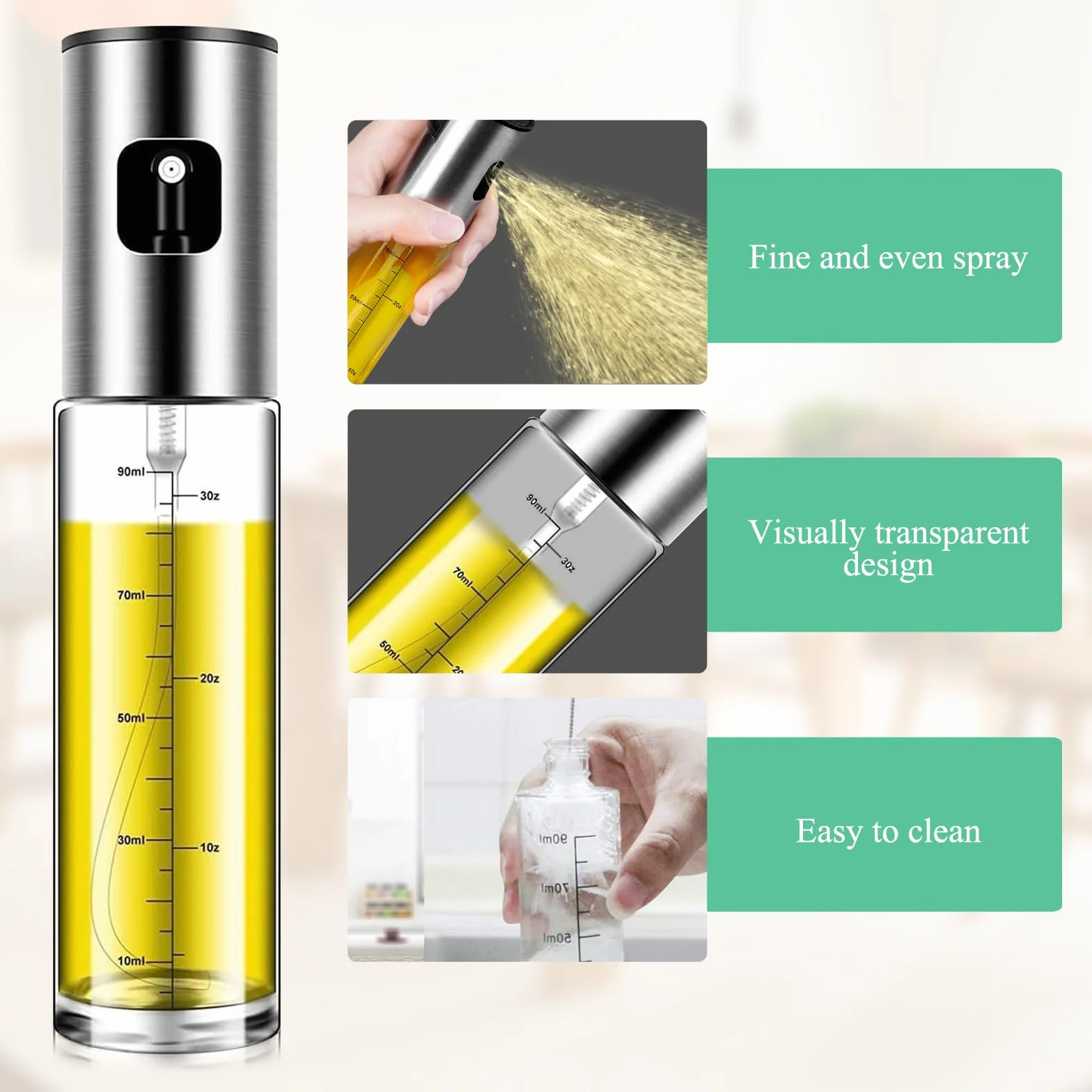 Nebulizzatore Olio 100 ML Acciaio Inossidabile Vetro 2 Pezzi Oliera Spray per Cucina