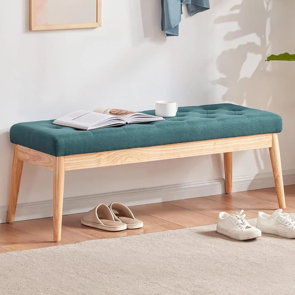 BAKAJI Panca Fondoletto in Tessuto con Struttura Legno, Cassapanca Pouf Camera da Letto, Ingresso, Ufficio, Cameretta, Soggiorno, Salotto, Panchina Ottomana Imbottitura Alta Densità (Verde)
