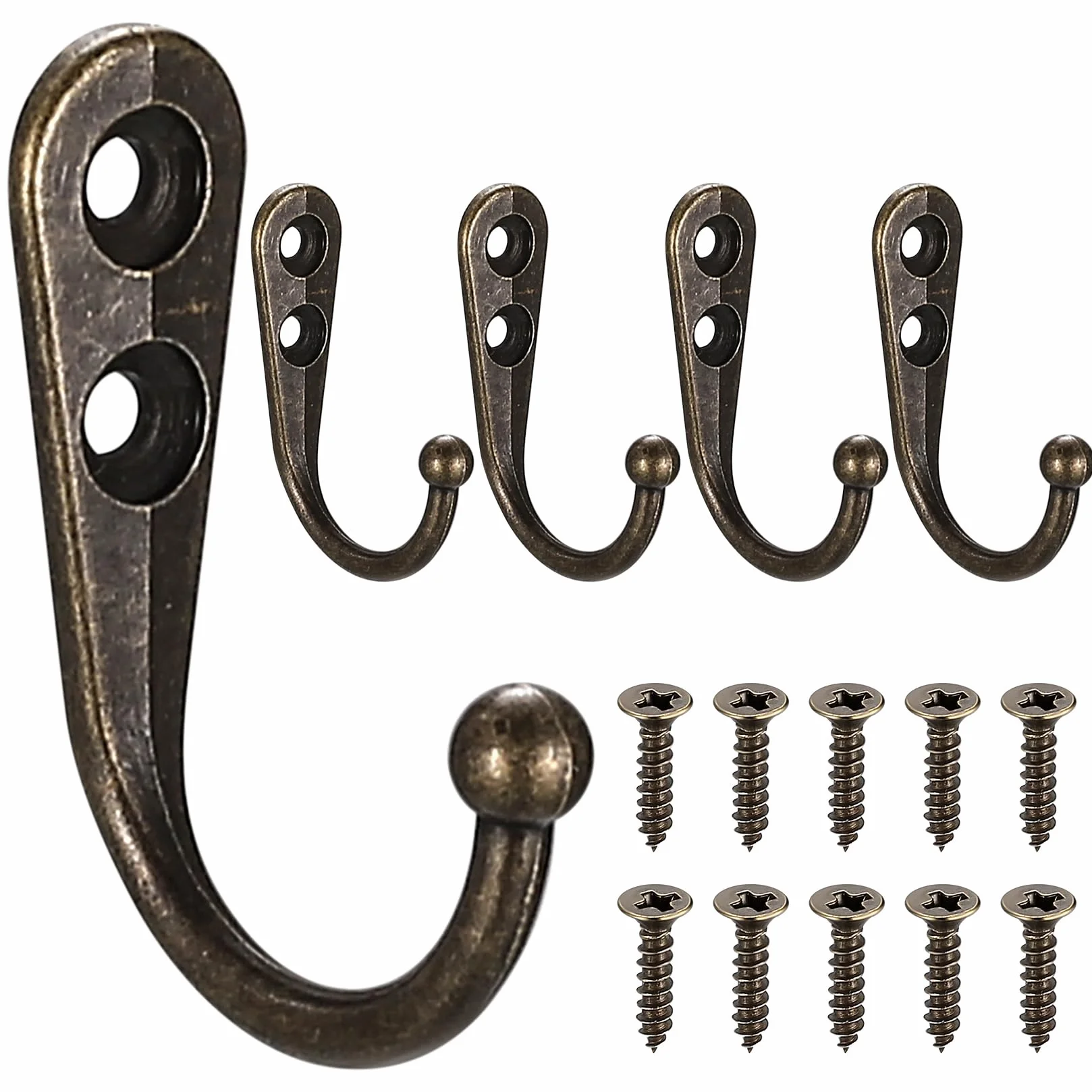 Ganci Appendiabiti da Parete Vintage Bronzo 5 Pz con Viti