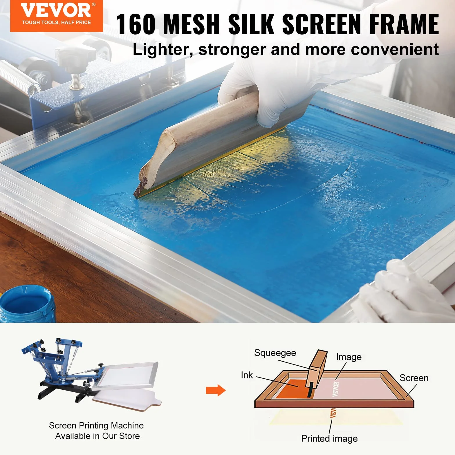 VEVOR Kit Telaio Stampa Serigrafica Lega Alluminio 50,8 x 61 cm 160 Maglie 6 Pezzi Spessore 2,5cm