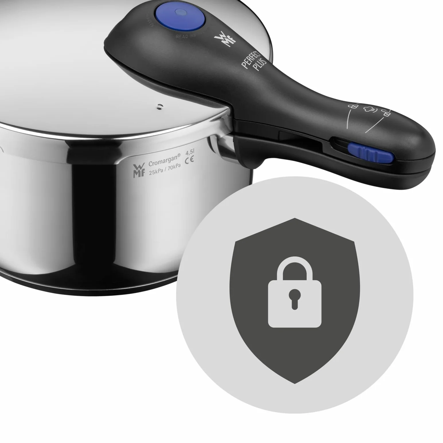 WMF Perfect Plus One Pot - Pentola a pressione a induzione, 4,5 l, con protezione della fiamma, grande segnale di cottura, 2 livelli di cottura, manico con coperchio rimovibile, regolatore di livello
