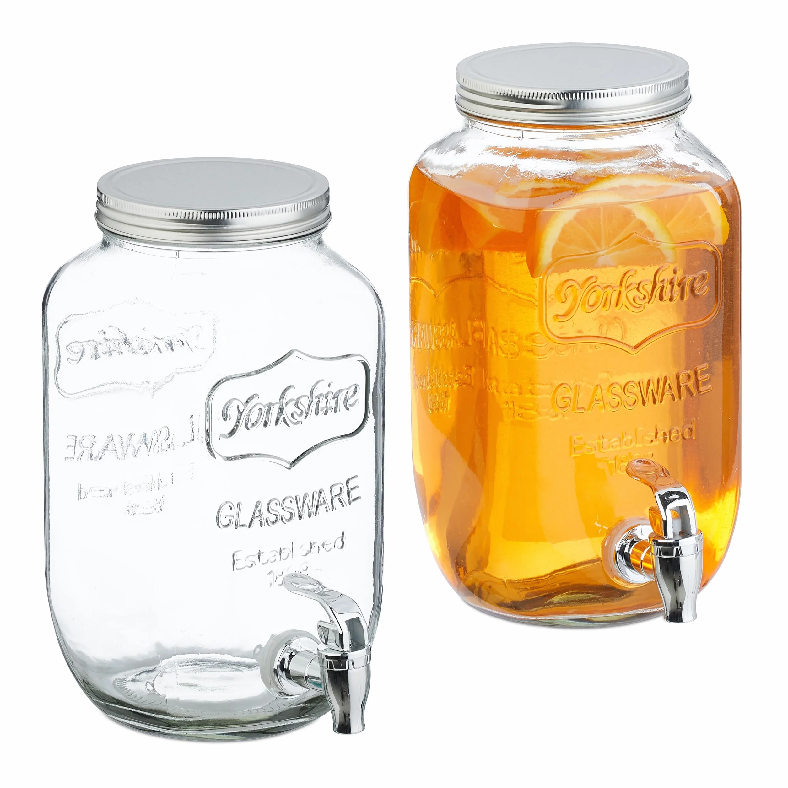 Relaxdays 2 Dispenser w Szkle na Napoje, Kranik Plastikowy, 3,5 L, Dystrybutor Wody i Napojów