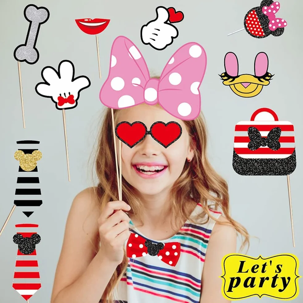 Mouse Photo Booth Props, 25 Pezzi Tema Selfie Props, Forniture Per Feste Di Compleanno Di Topolino, Decorazioni Per Fondali Fotografici