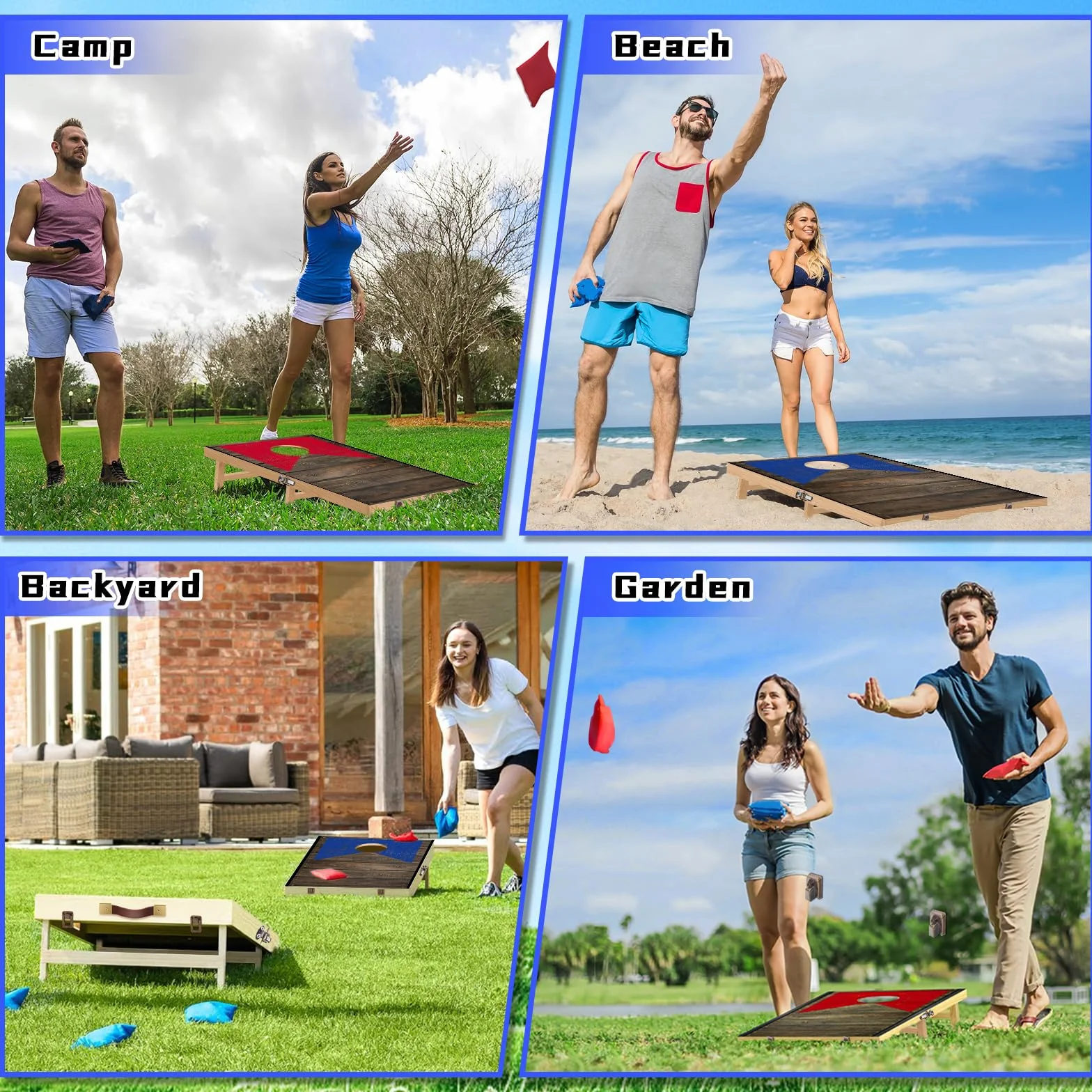 NZQXJXZ Set da Gioco per Cornhole in Legno Massello - 120x55 cm Tavole Pieghevoli per Cornhole con 8 Sacchi di Fagioli e una Borsa per il Trasporto, Giochi di Cornhole Portatili per Adulti e Famiglia