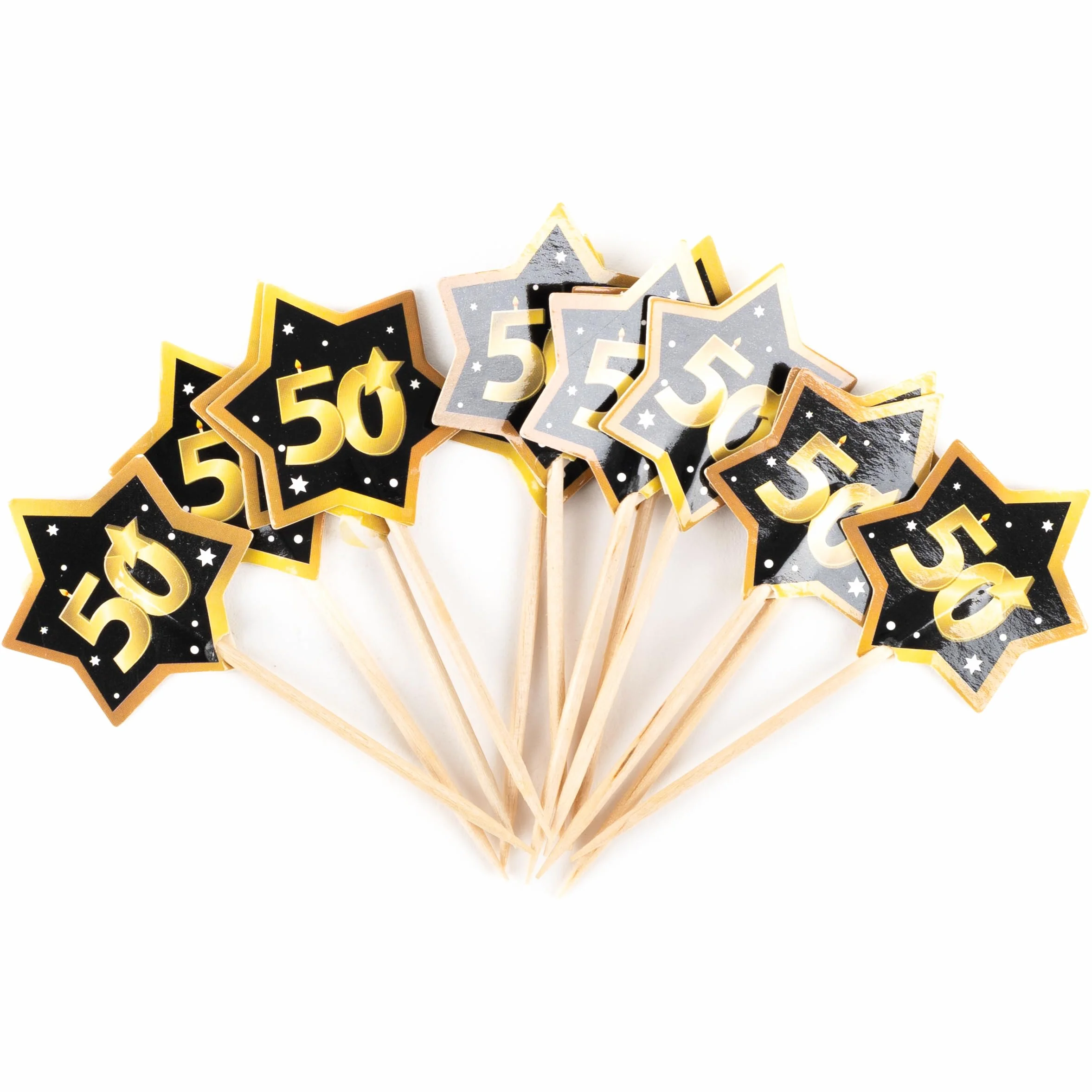 Decorazioni per 50° Compleanno – 12 stuzzicadenti Party Neri e Oro con Numero 50 – Eleganti Addobbi e Idee Regalo