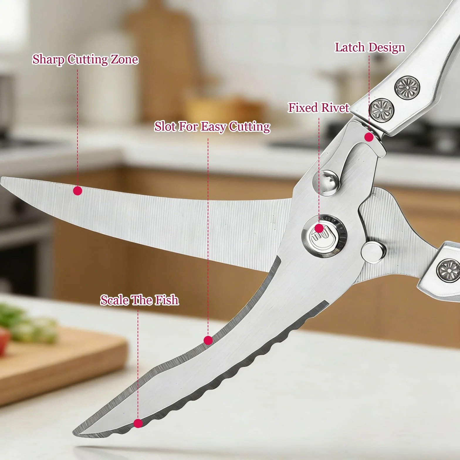 Forbici da Cucina Acciaio Inox, Forbici Professionali per Pollame con Blocco di Sicurezza, ForbicidaPollo Trinciapollo, per Ossa Di Pollo, Carne, Tacchino, Pesce E Verdure