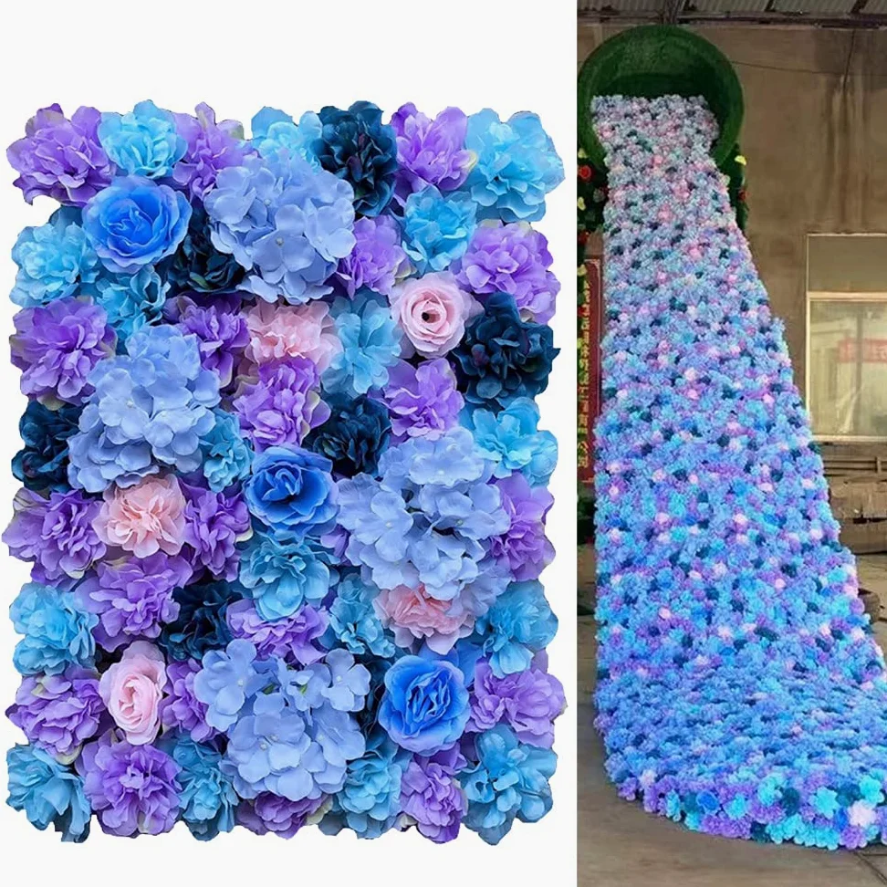 Parete di fiori artificiali per giardino, matrimonio, decorazione viola, 60 x 40 cm