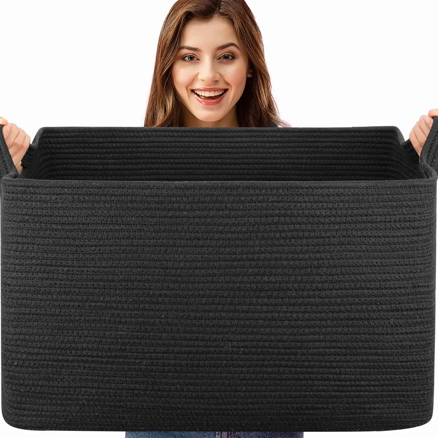 Esteopt Cesto portaoggetti pieghevole extra large da 65 l, con manici, in tessuto resistente, per giocattoli, coperte, vestiti stagionali, design pieghevole salvaspazio (55 x 38 x 30 cm) (nero)