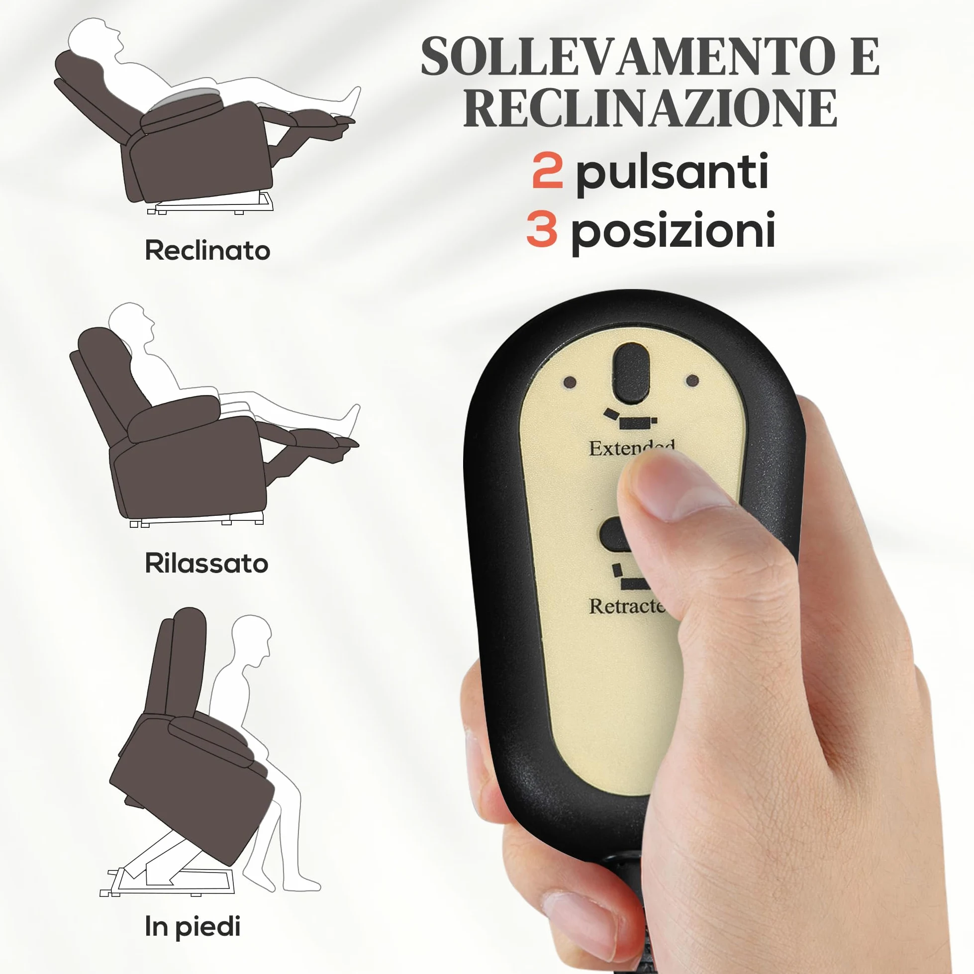 HOMCOM Poltrona Elettrica Alzapersona Reclinabile in Tessuto, Poltrona Relax Elettrica (Tessuto antigraffio (60% poliuretano, 40% poliestere), Marrone scuro, 67L x 89P x 102A cm)