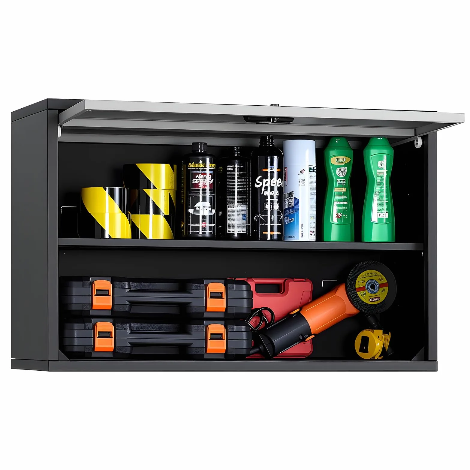 VEVOR Mobiletto da Parete in Metallo, 770 x 305 x 500 mm, Mobiletto Portautensili Sospeso con Ante a Ribalta e Ripiano, Capacità di Carico 108,9 kg per Garage, Cantina, Cucina, Montaggio Richiesto